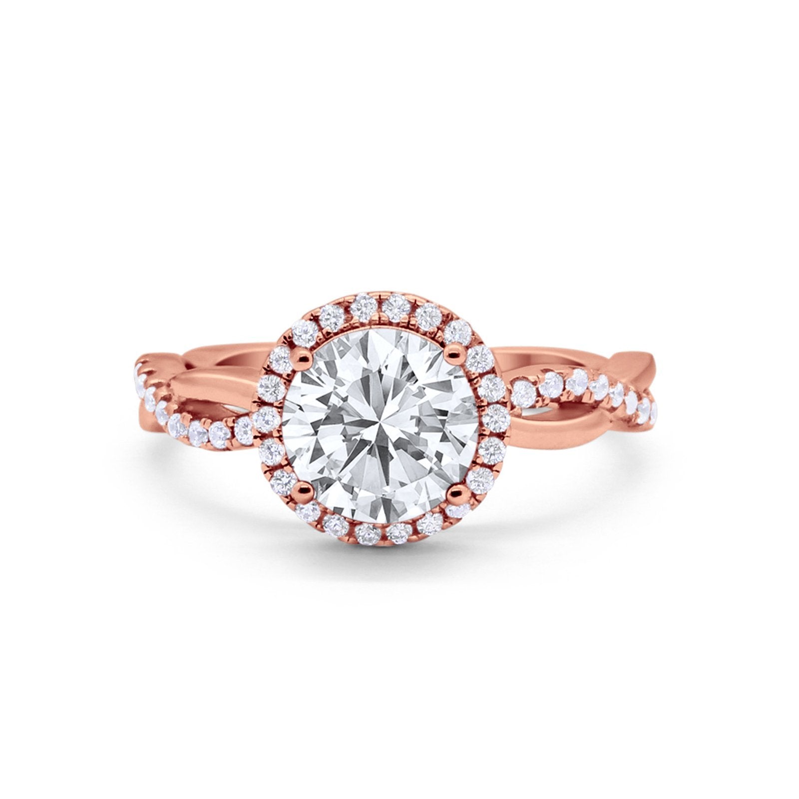 Halo Art Deco Infinity Shank Wedding Engagement Ring Round Cubic Zirconia 925 Sterling Silver
