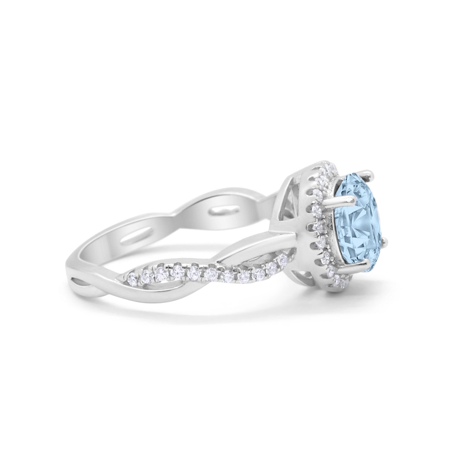 Halo Art Deco Infinity Shank Wedding Engagement Ring Round Cubic Zirconia 925 Sterling Silver