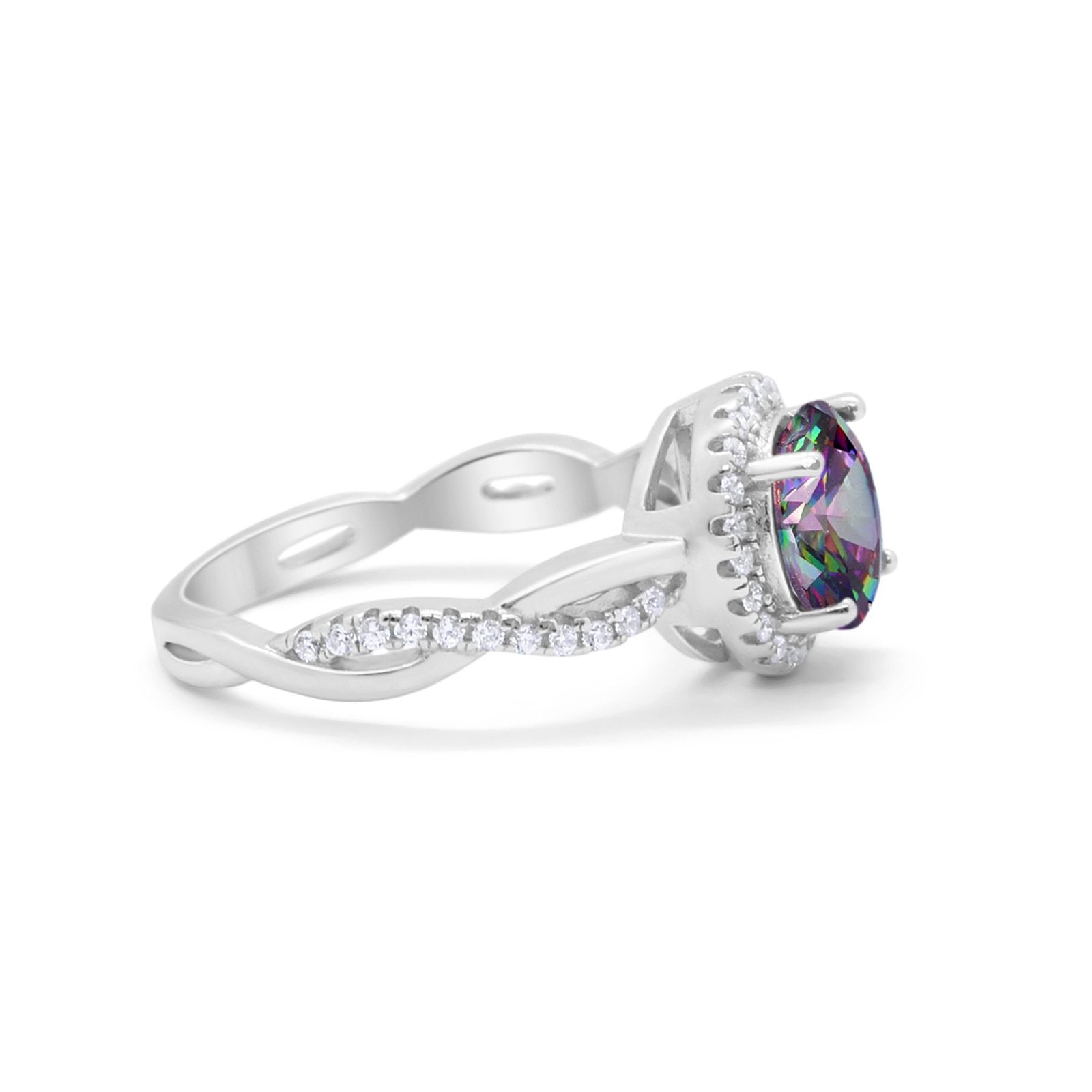 Halo Art Deco Infinity Shank Wedding Engagement Ring Round Cubic Zirconia 925 Sterling Silver