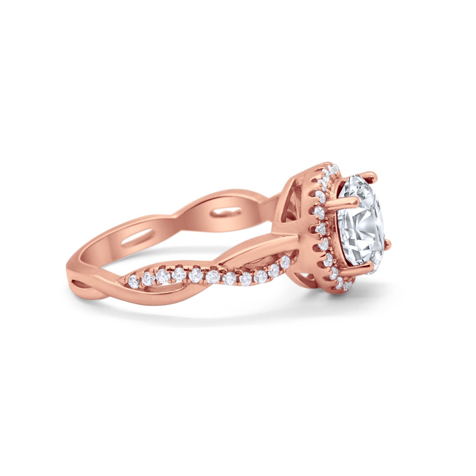Halo Art Deco Infinity Shank Wedding Engagement Ring Round Cubic Zirconia 925 Sterling Silver