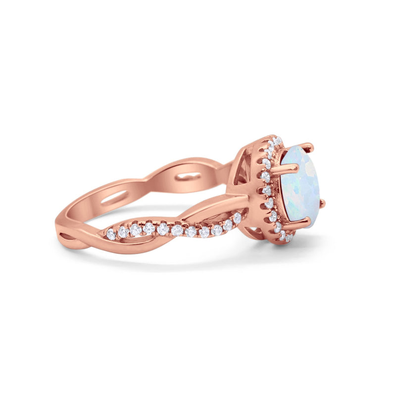 Halo Art Deco Infinity Shank Wedding Engagement Ring Round Cubic Zirconia 925 Sterling Silver