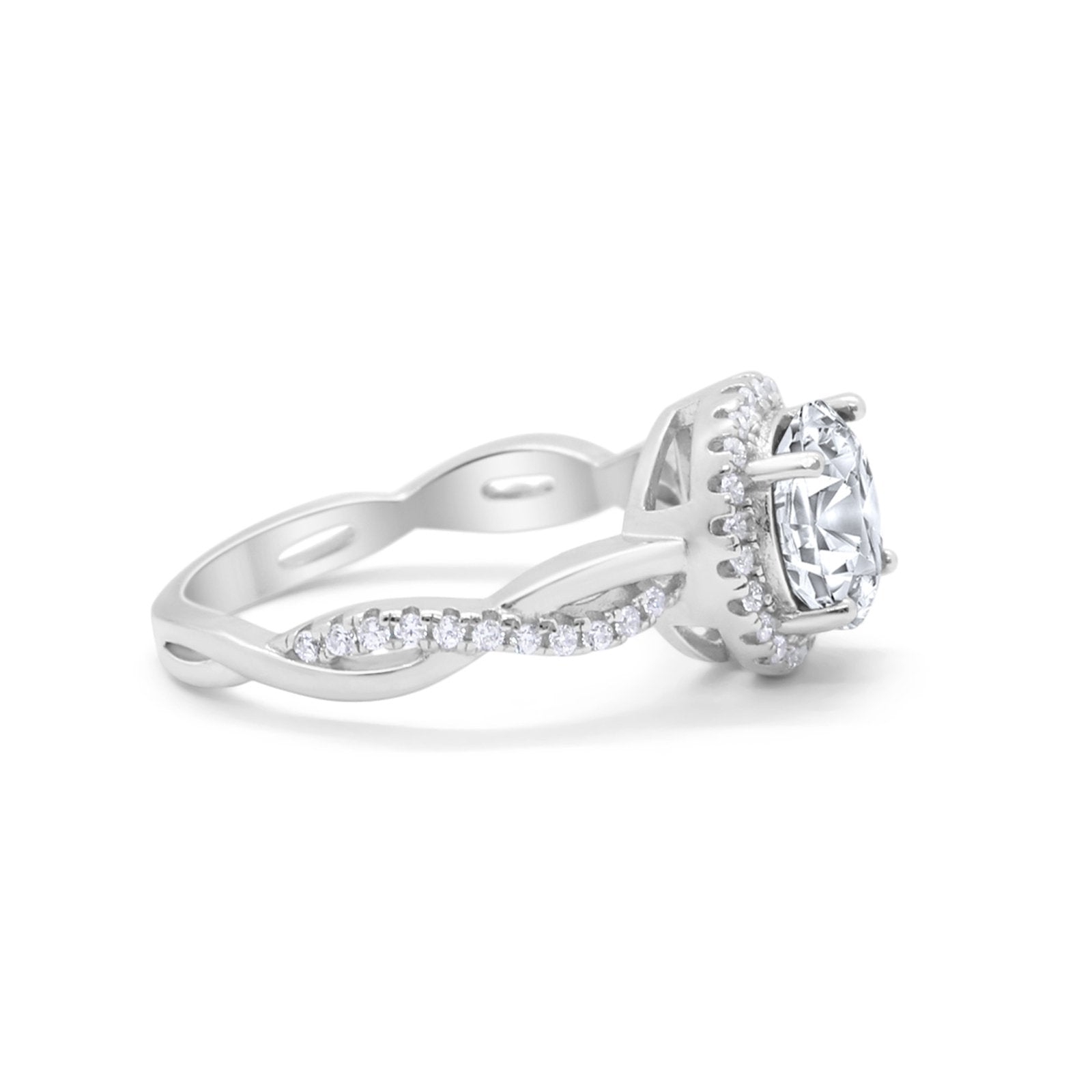 Halo Art Deco Infinity Shank Wedding Engagement Ring Round Cubic Zirconia 925 Sterling Silver