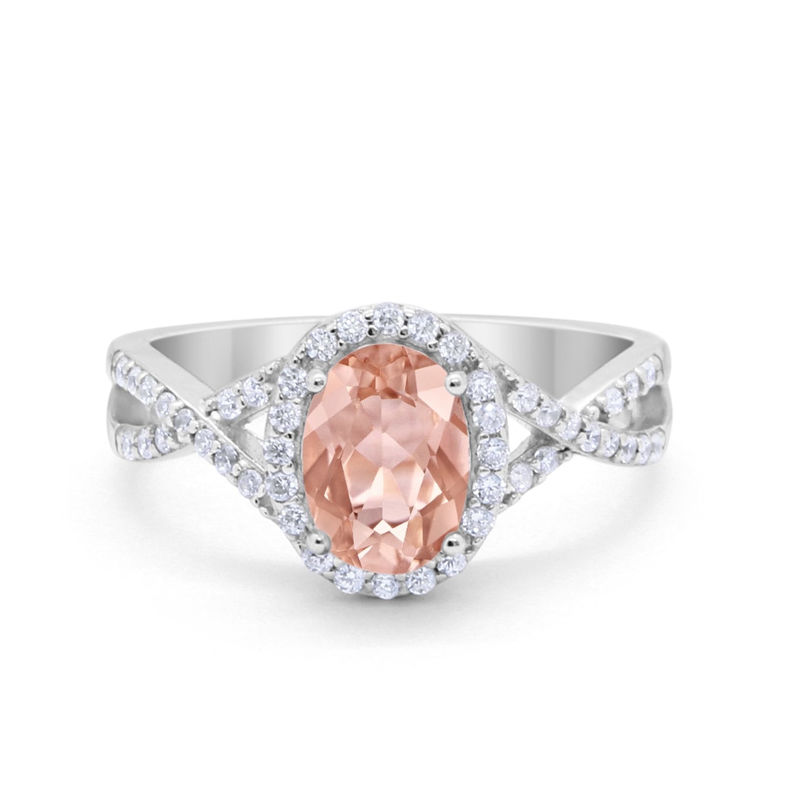 Infinity Shank Art Deco Halo Ring Oval Round Cubic Zirconia 925 Sterling Silver