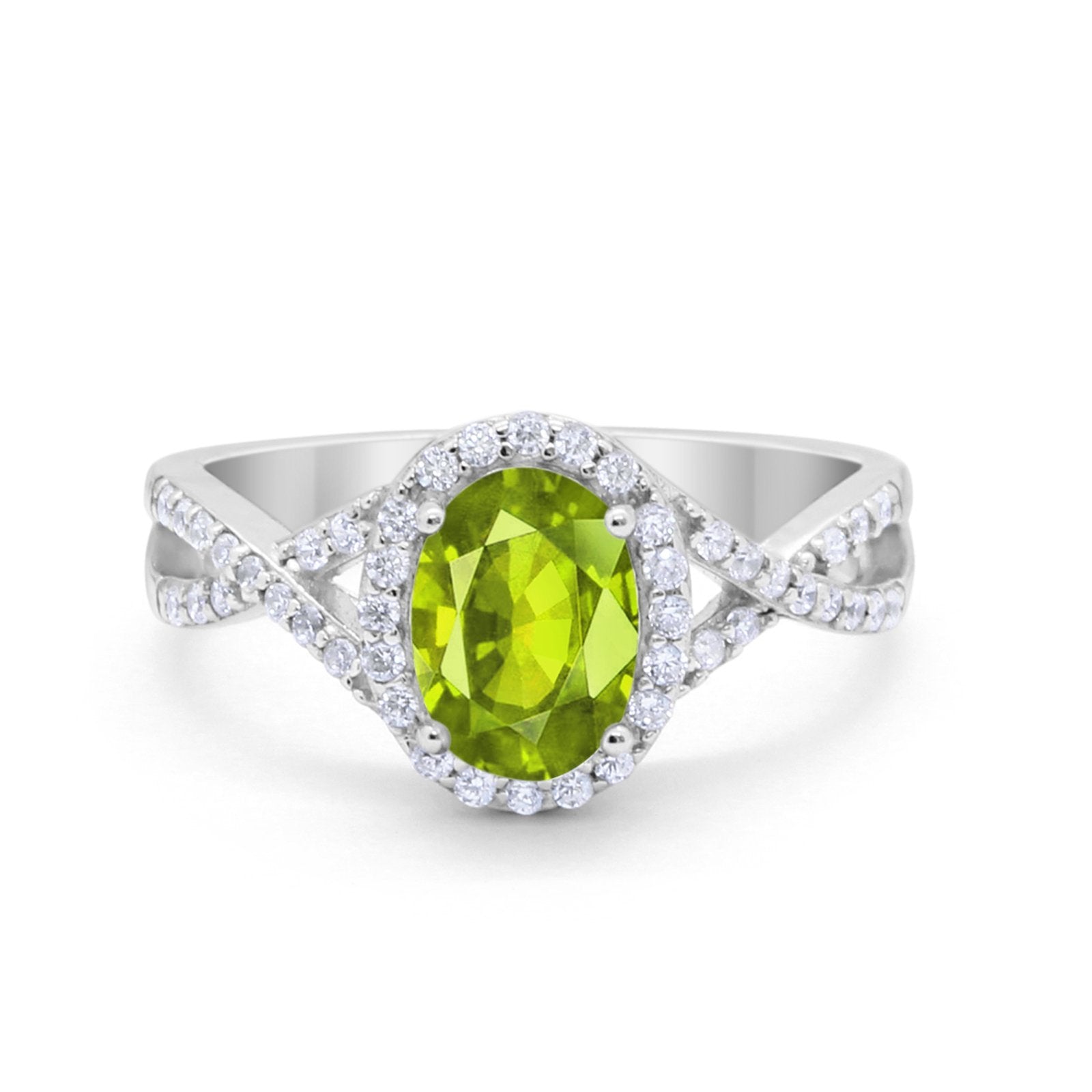 Infinity Shank Art Deco Halo Ring Oval Round Cubic Zirconia 925 Sterling Silver