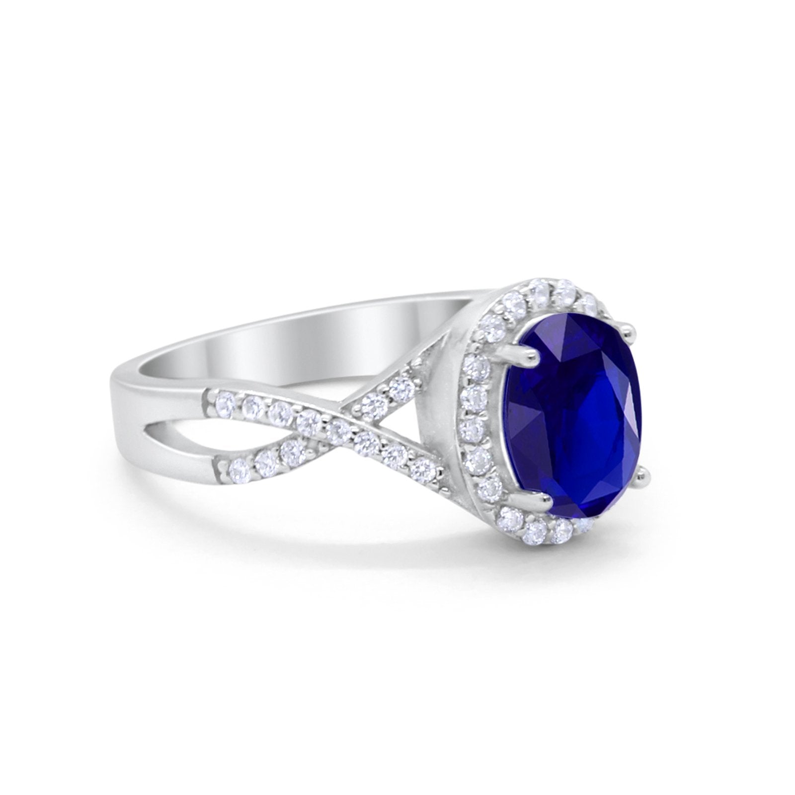 Infinity Shank Art Deco Halo Ring Oval Round Cubic Zirconia 925 Sterling Silver