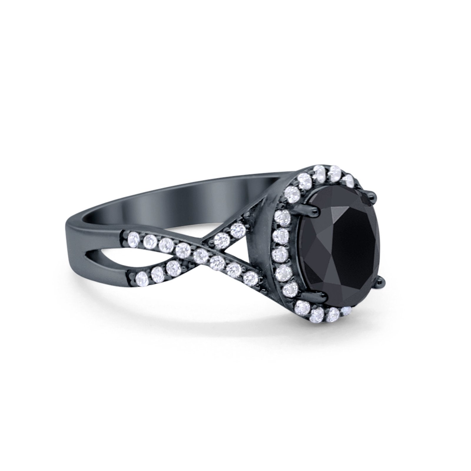 Infinity Shank Art Deco Halo Ring Oval Round Cubic Zirconia 925 Sterling Silver
