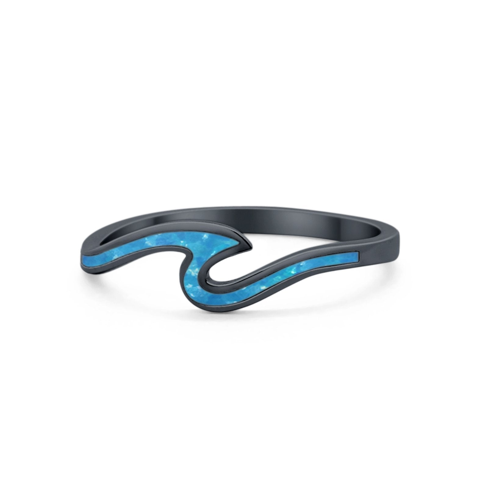 Wave Ring Band Simulated Opal 925 Sterling Silver Wave Ocean Summer