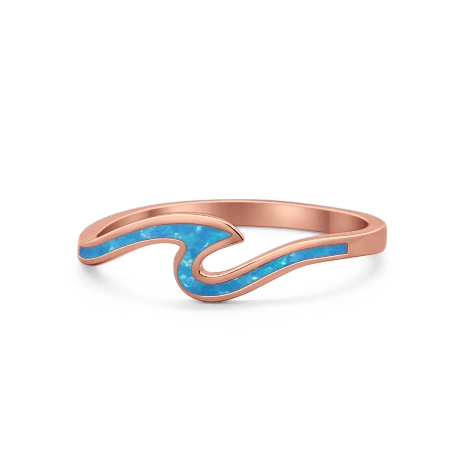Wave Ring Band Simulated Opal 925 Sterling Silver Wave Ocean Summer