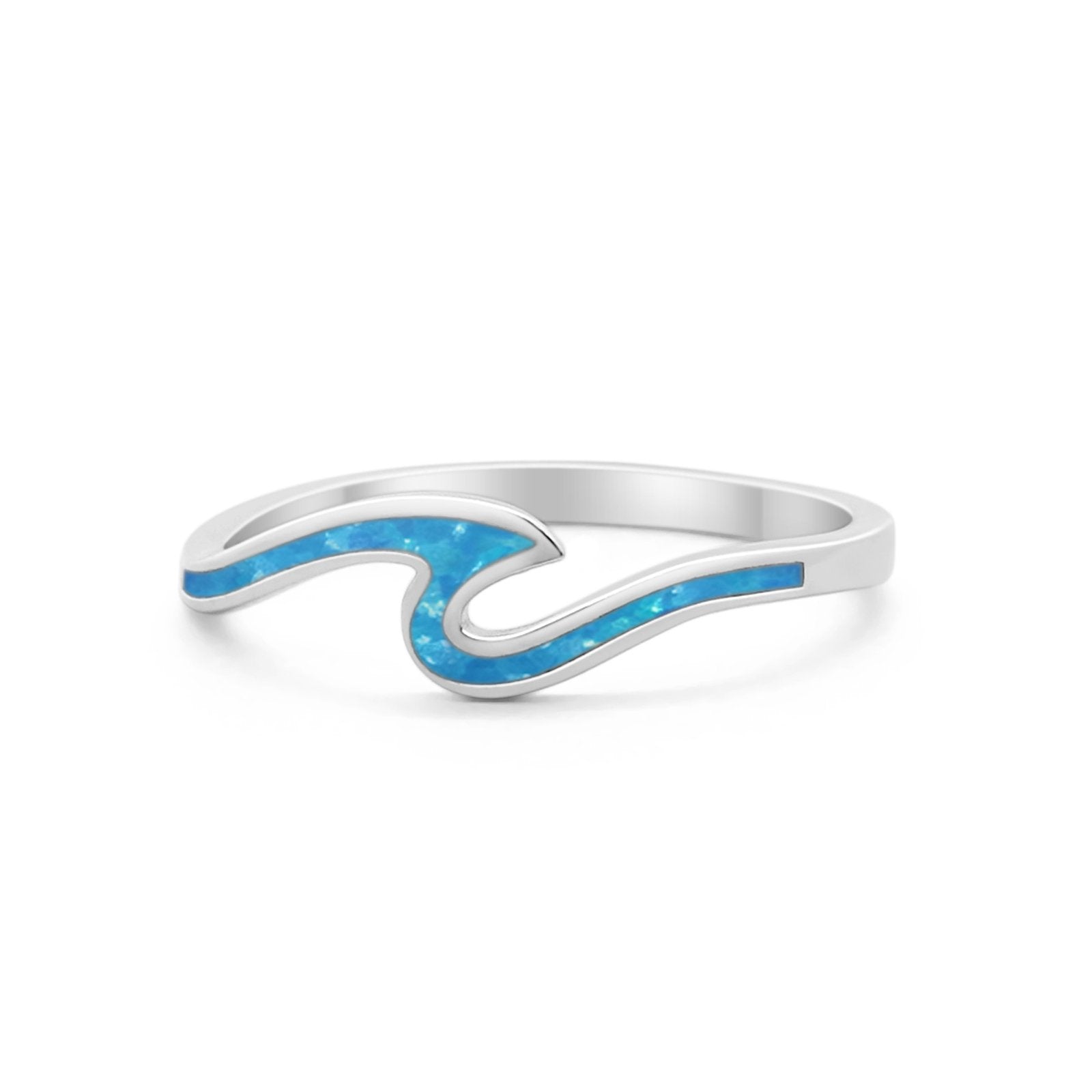 Wave Ring Band Simulated Opal 925 Sterling Silver Wave Ocean Summer