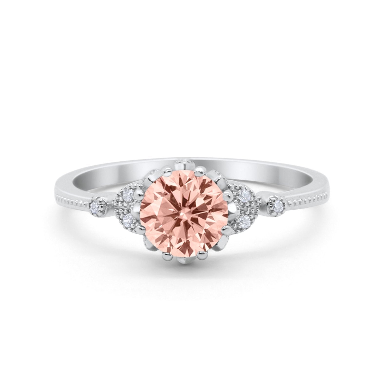 Floral Art Deco Wedding Engagement Ring Round Cubic Zirconia 925 Sterling Silver