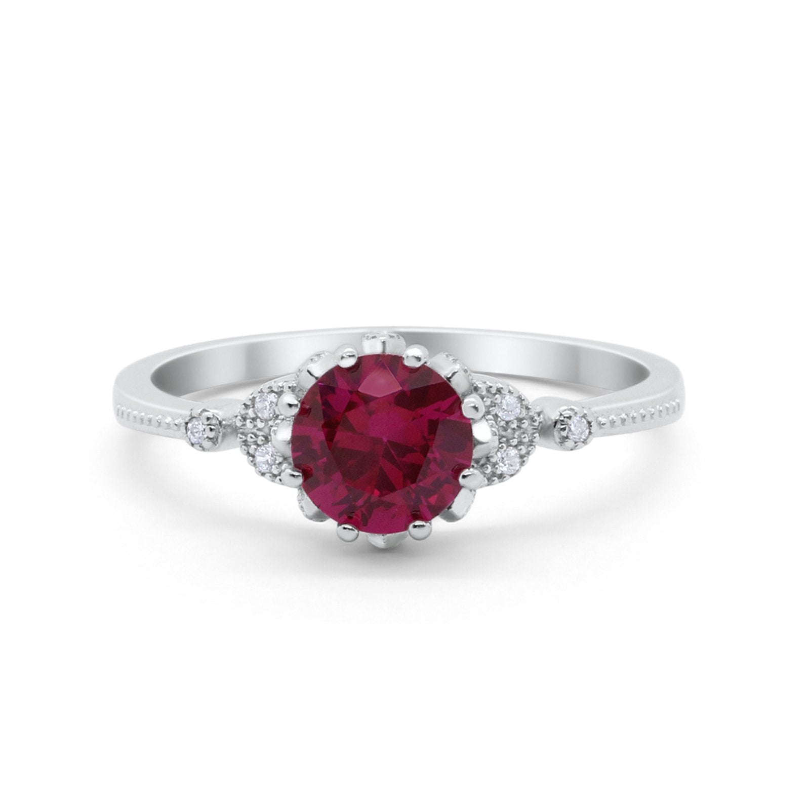 Floral Art Deco Wedding Engagement Ring Round Cubic Zirconia 925 Sterling Silver