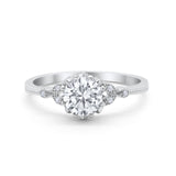 Floral Art Deco Wedding Engagement Ring Round Cubic Zirconia 925 Sterling Silver