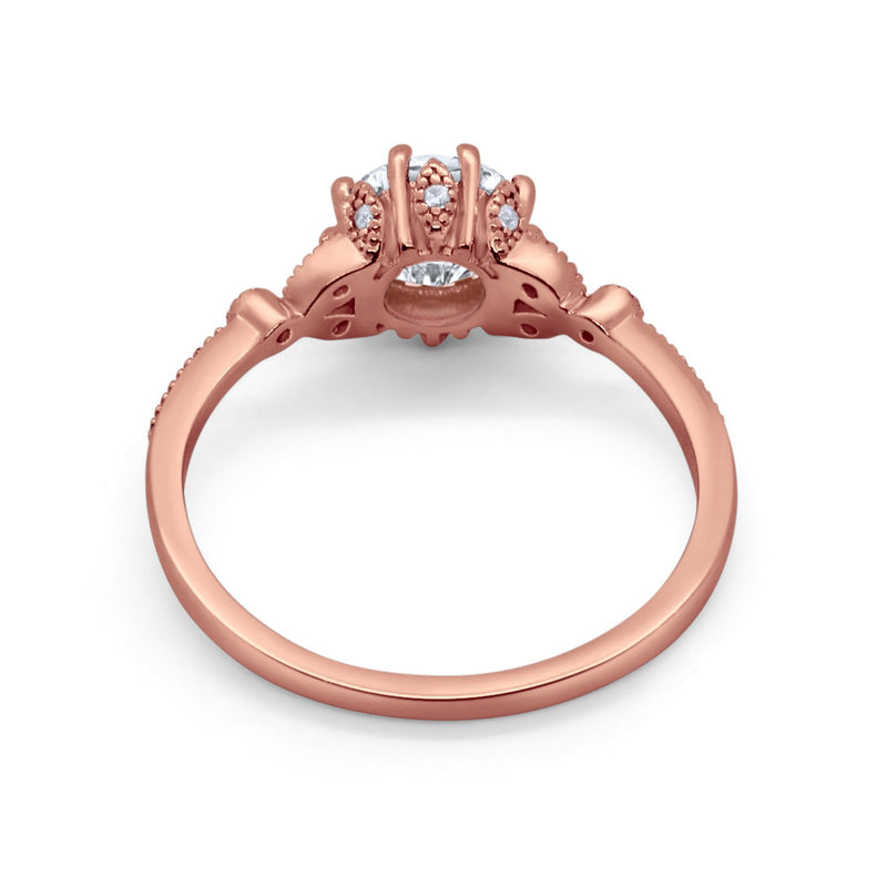 Floral Art Deco Wedding Engagement Ring Round Cubic Zirconia 925 Sterling Silver