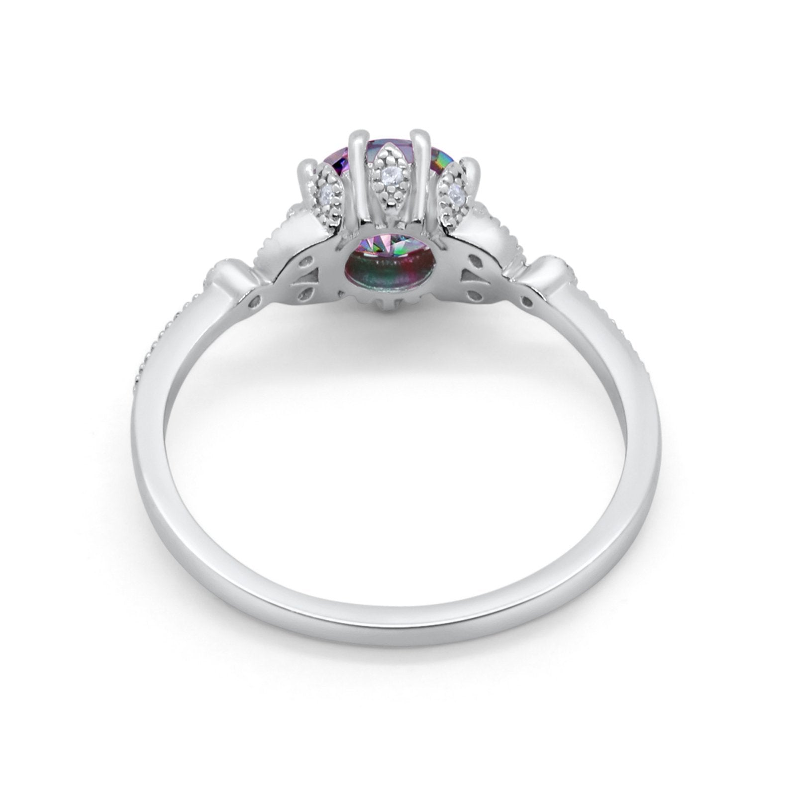 Floral Art Deco Wedding Engagement Ring Round Cubic Zirconia 925 Sterling Silver
