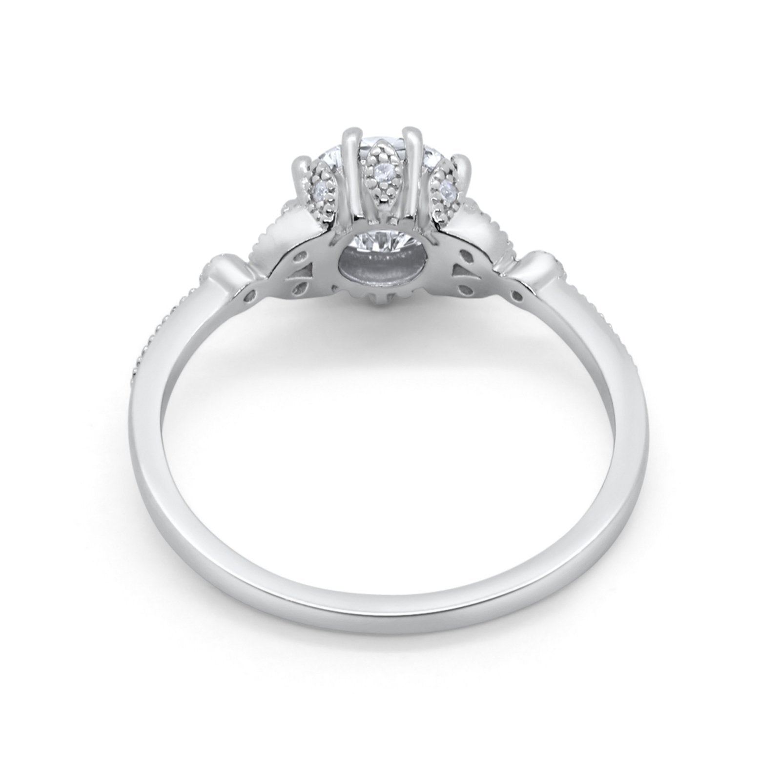 Floral Art Deco Wedding Engagement Ring Round Cubic Zirconia 925 Sterling Silver