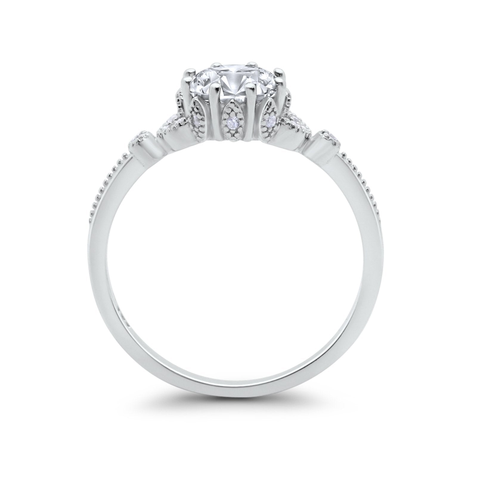 Floral Art Deco Wedding Engagement Ring Round Cubic Zirconia 925 Sterling Silver