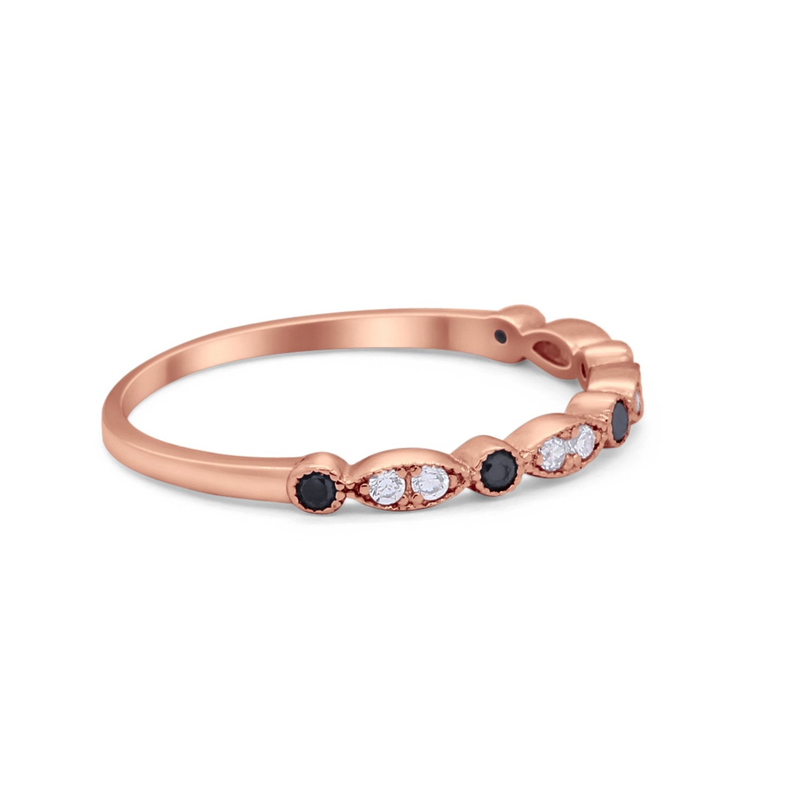 Half Eternity Wedding Ring Art Deco Simulated Cubic Zirconia 925 Sterling Silver