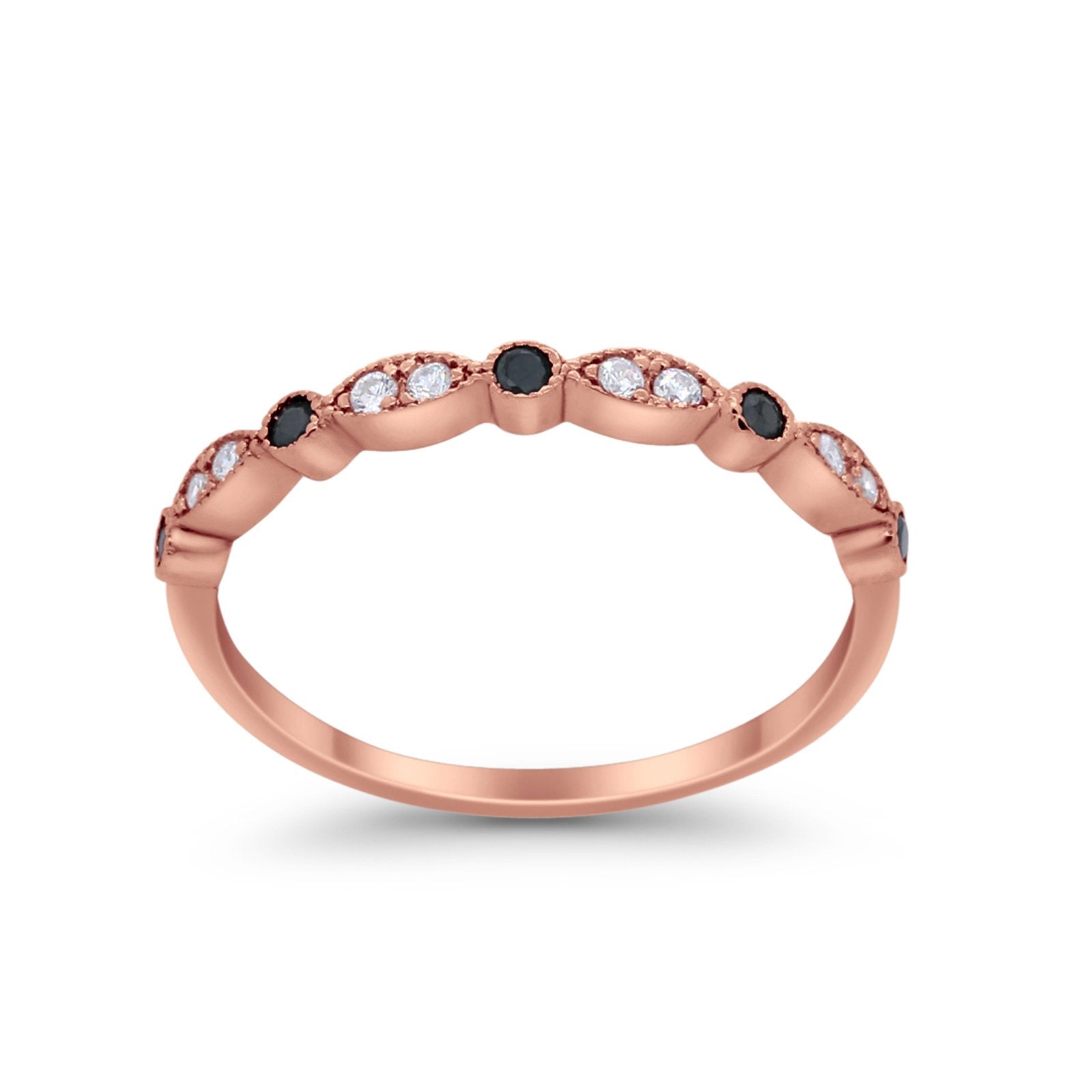 Half Eternity Wedding Ring Art Deco Simulated Cubic Zirconia 925 Sterling Silver