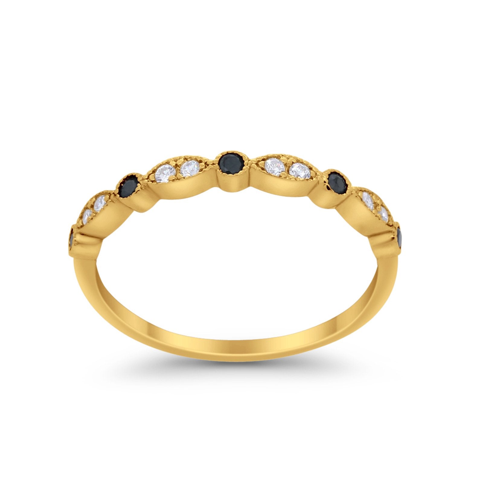 Half Eternity Wedding Ring Art Deco Simulated Cubic Zirconia 925 Sterling Silver