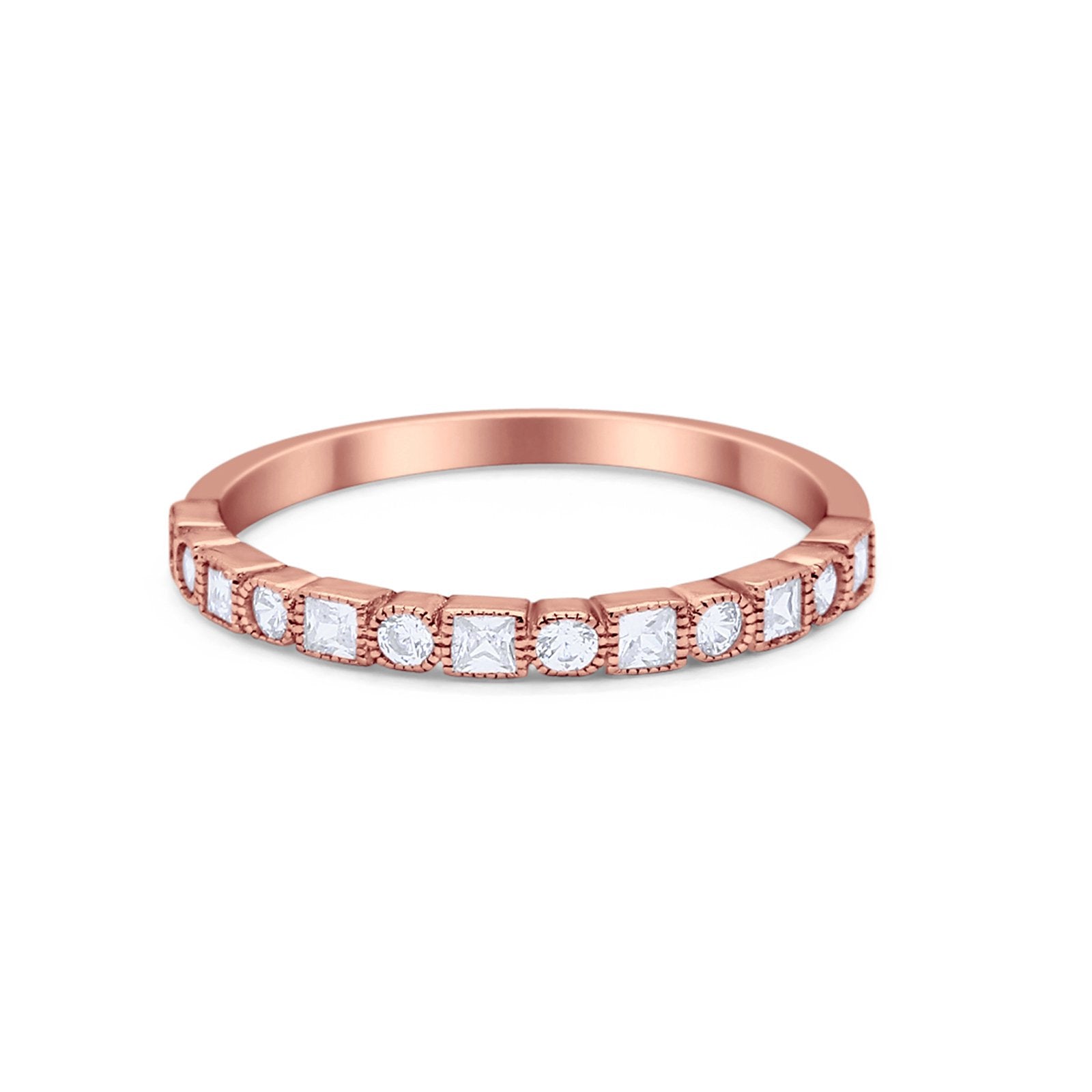 Half Eternity Art Deco Ring Round 925 Sterling Silver