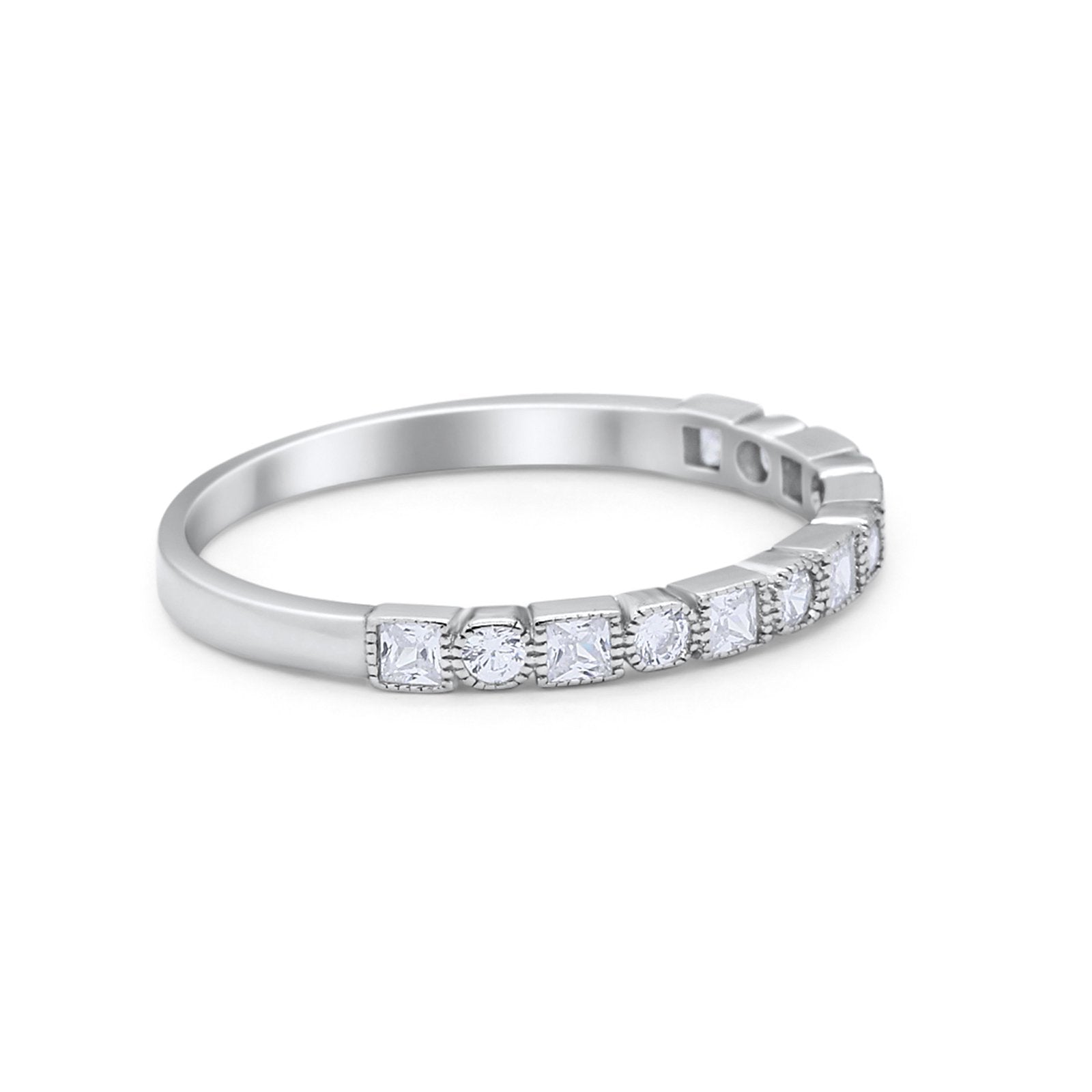 Half Eternity Art Deco Wedding Band for Ring Round 925 Sterling Silver