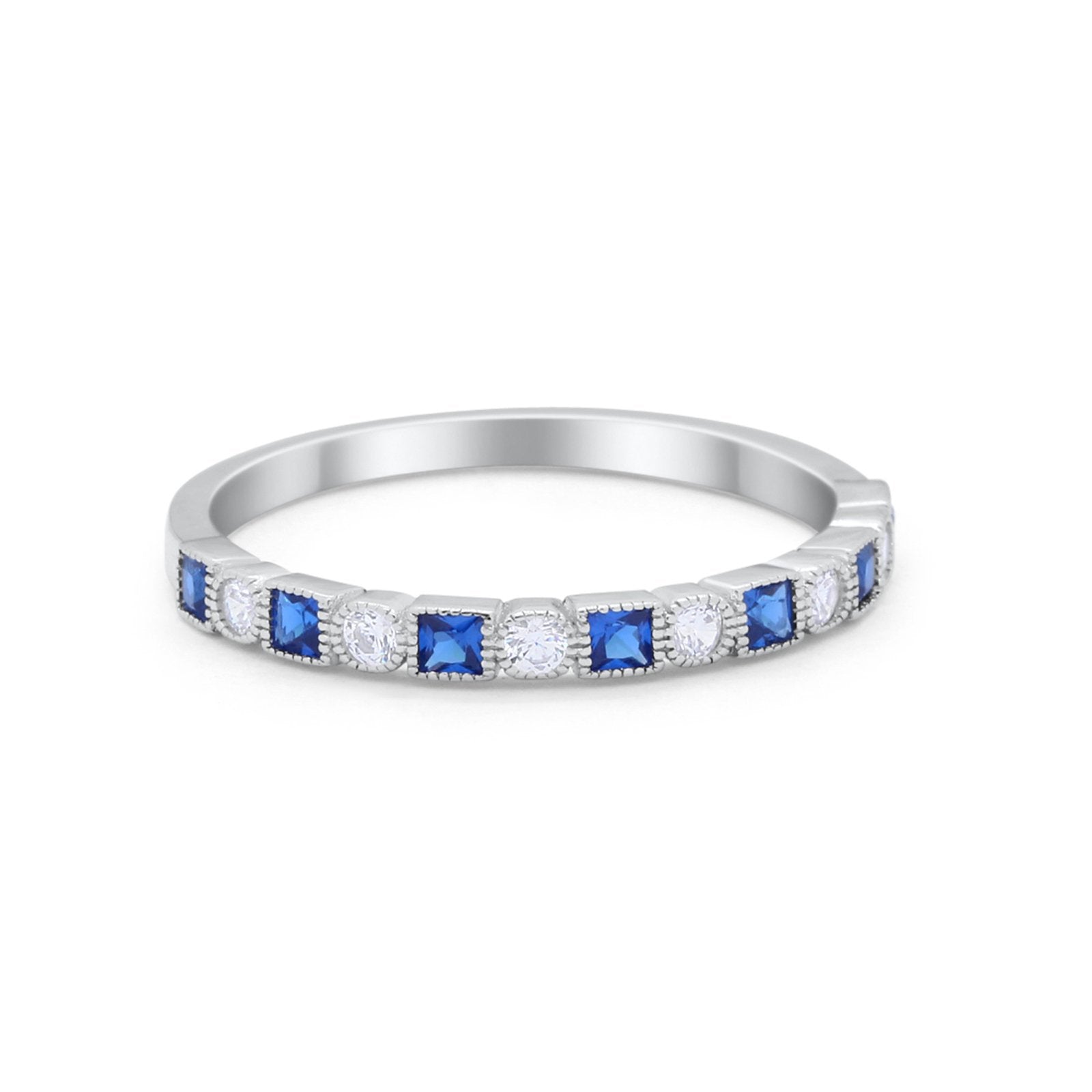 Half Eternity Art Deco Wedding Band for Ring Round 925 Sterling Silver