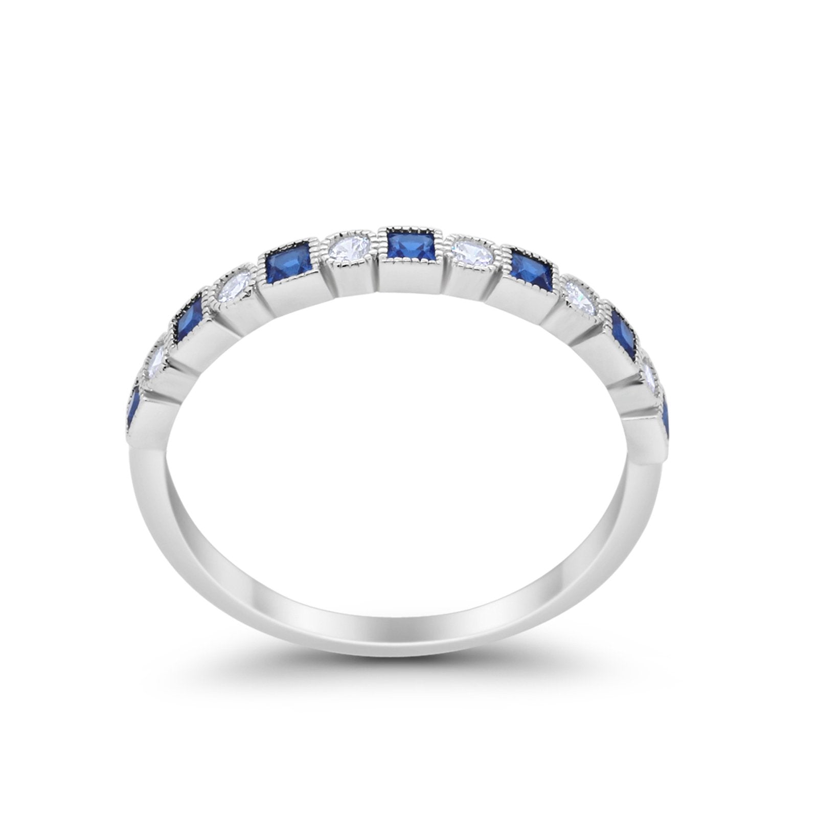 Half Eternity Art Deco Wedding Band for Ring Round 925 Sterling Silver