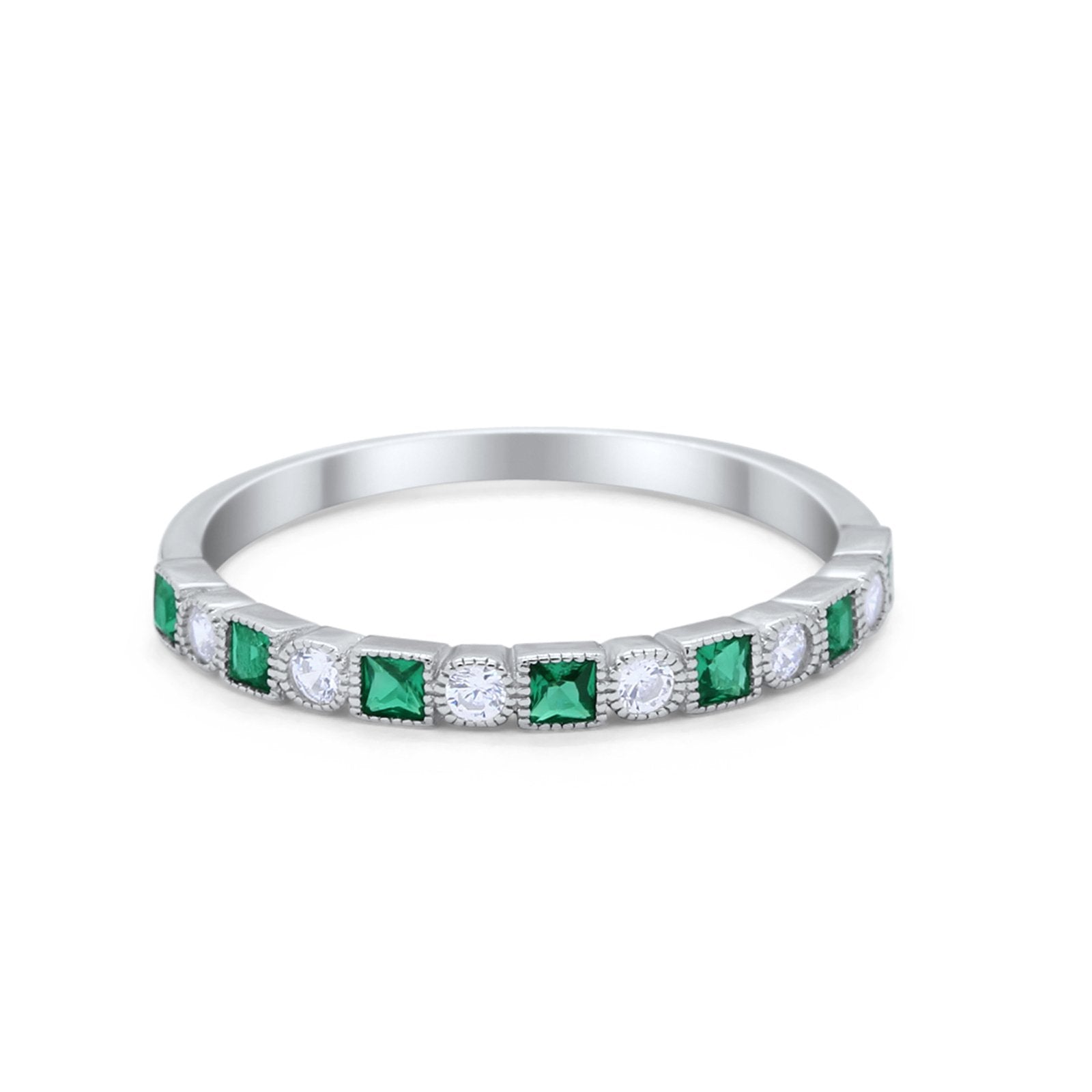 Half Eternity Art Deco Wedding Band for Ring Round 925 Sterling Silver