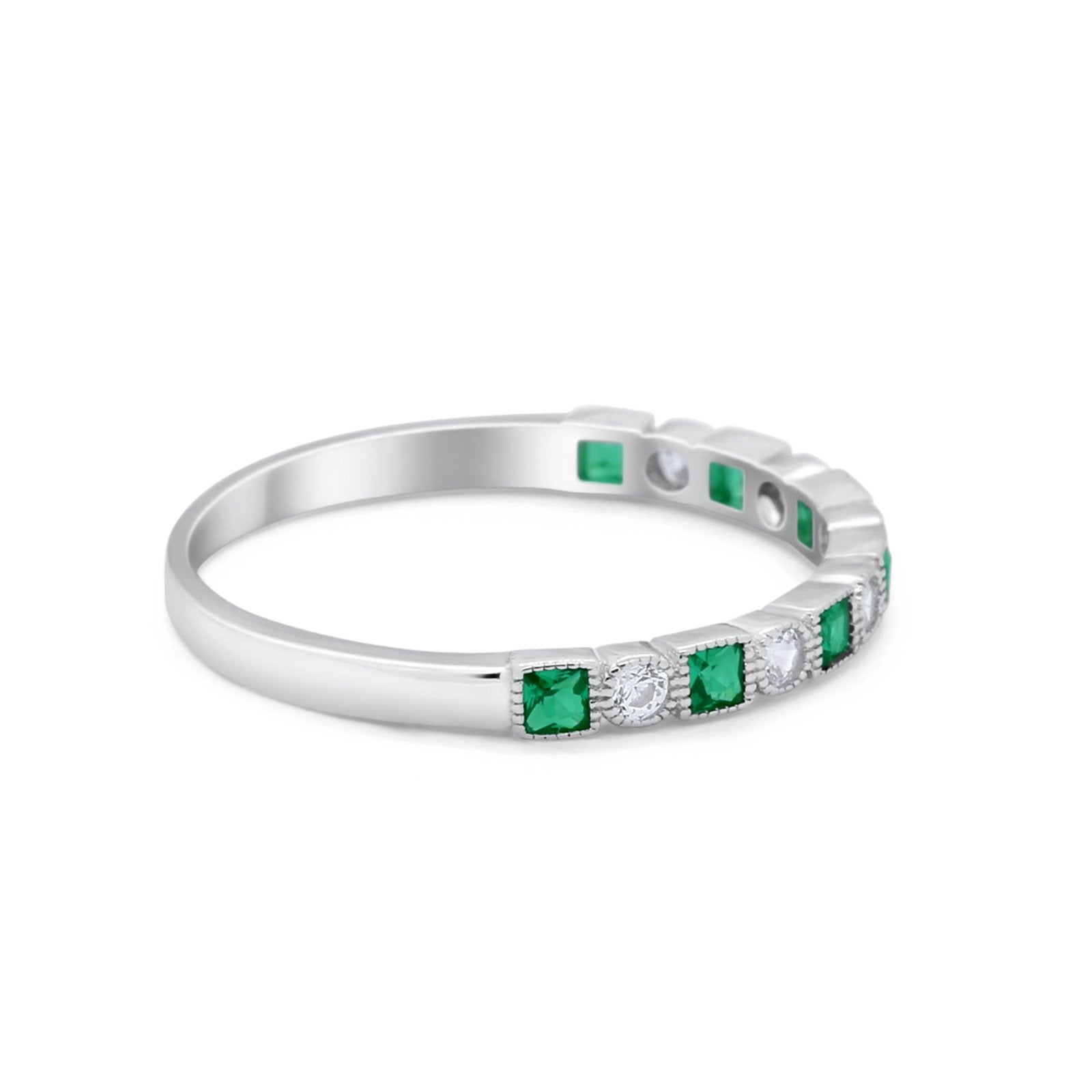 Half Eternity Art Deco Wedding Band for Ring Round 925 Sterling Silver