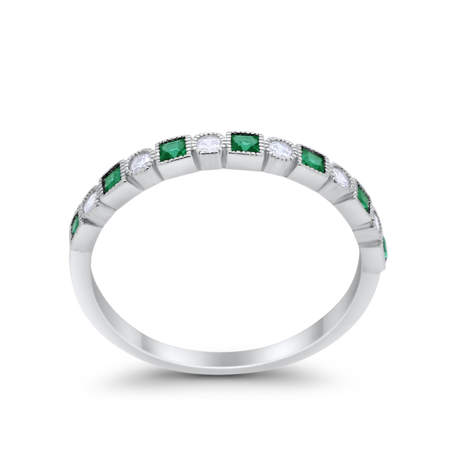 Half Eternity Art Deco Wedding Band for Ring Round 925 Sterling Silver