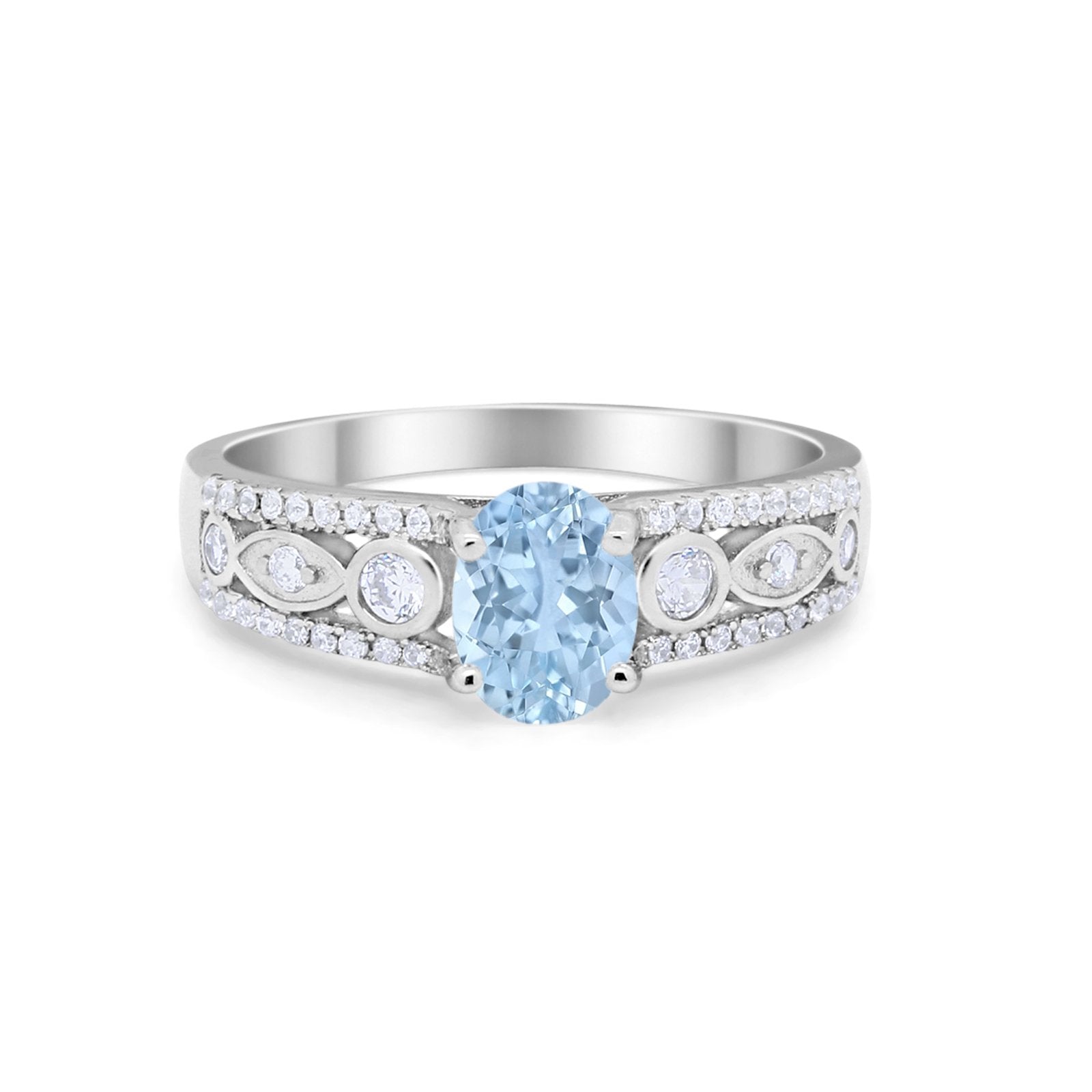 Art Deco Wedding Ring Oval Simulated Cubic Zirconia 925 Sterling Silver