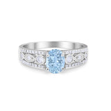 Art Deco Wedding Ring Oval Simulated Cubic Zirconia 925 Sterling Silver