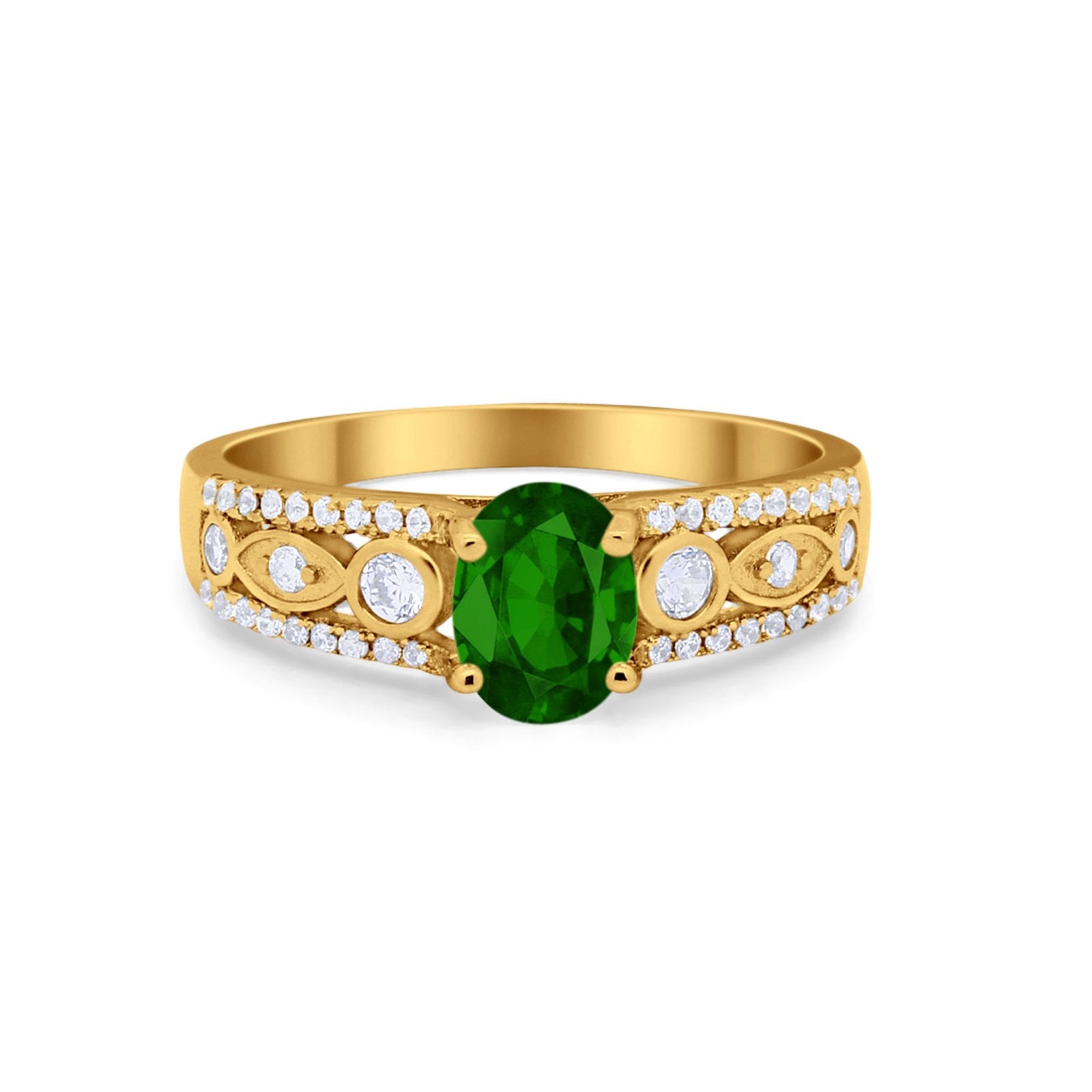 Art Deco Wedding Ring Oval Simulated Cubic Zirconia 925 Sterling Silver