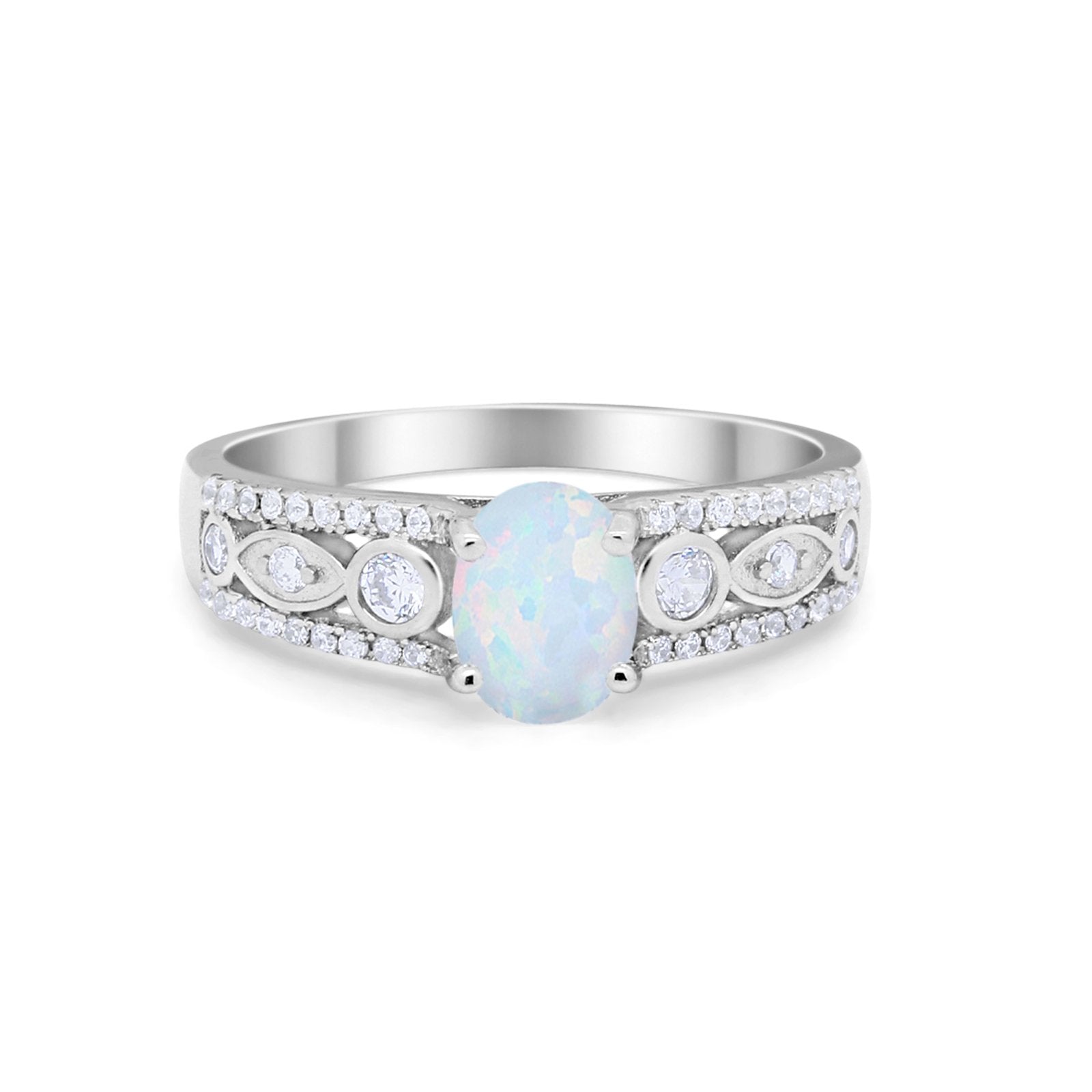 Art Deco Wedding Ring Oval Simulated Cubic Zirconia 925 Sterling Silver