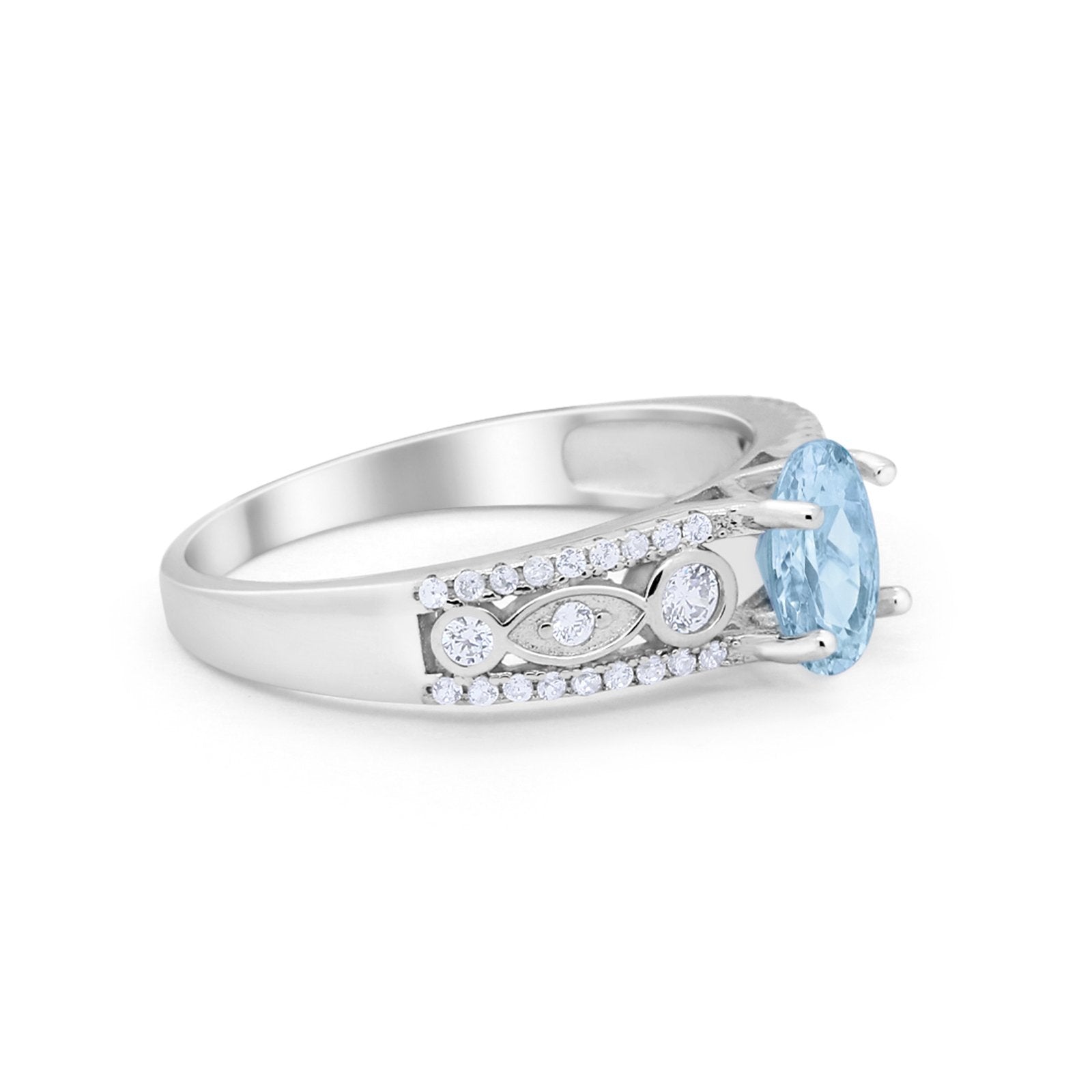 Art Deco Wedding Ring Oval Simulated Cubic Zirconia 925 Sterling Silver
