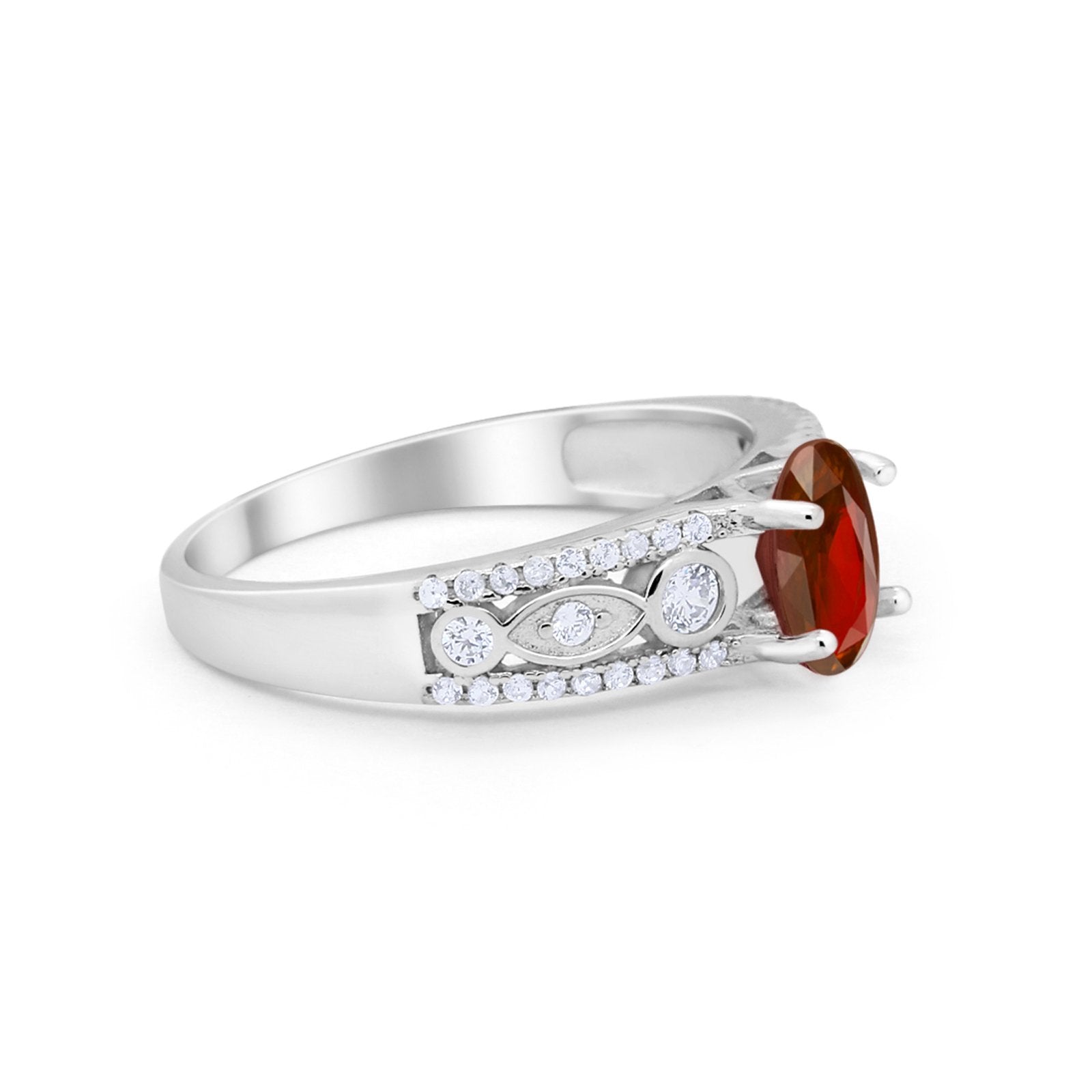 Art Deco Wedding Ring Oval Simulated Cubic Zirconia 925 Sterling Silver