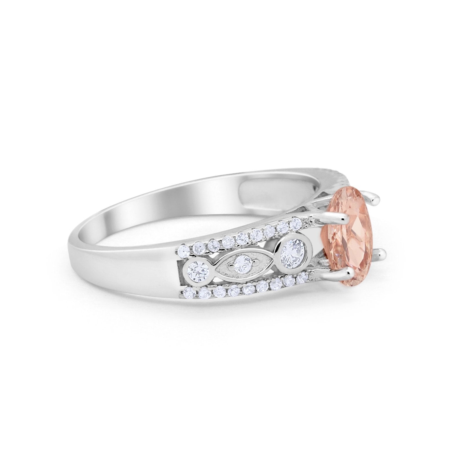 Art Deco Wedding Ring Oval Simulated Cubic Zirconia 925 Sterling Silver