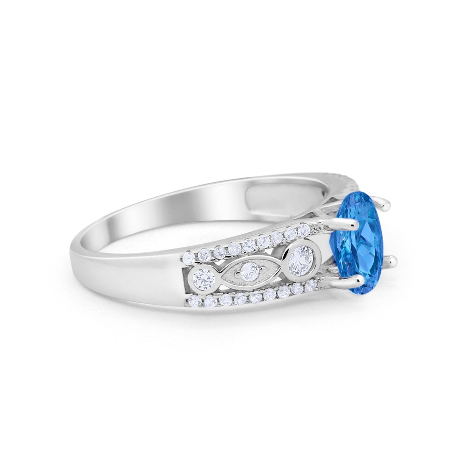 Art Deco Wedding Ring Oval Simulated Cubic Zirconia 925 Sterling Silver