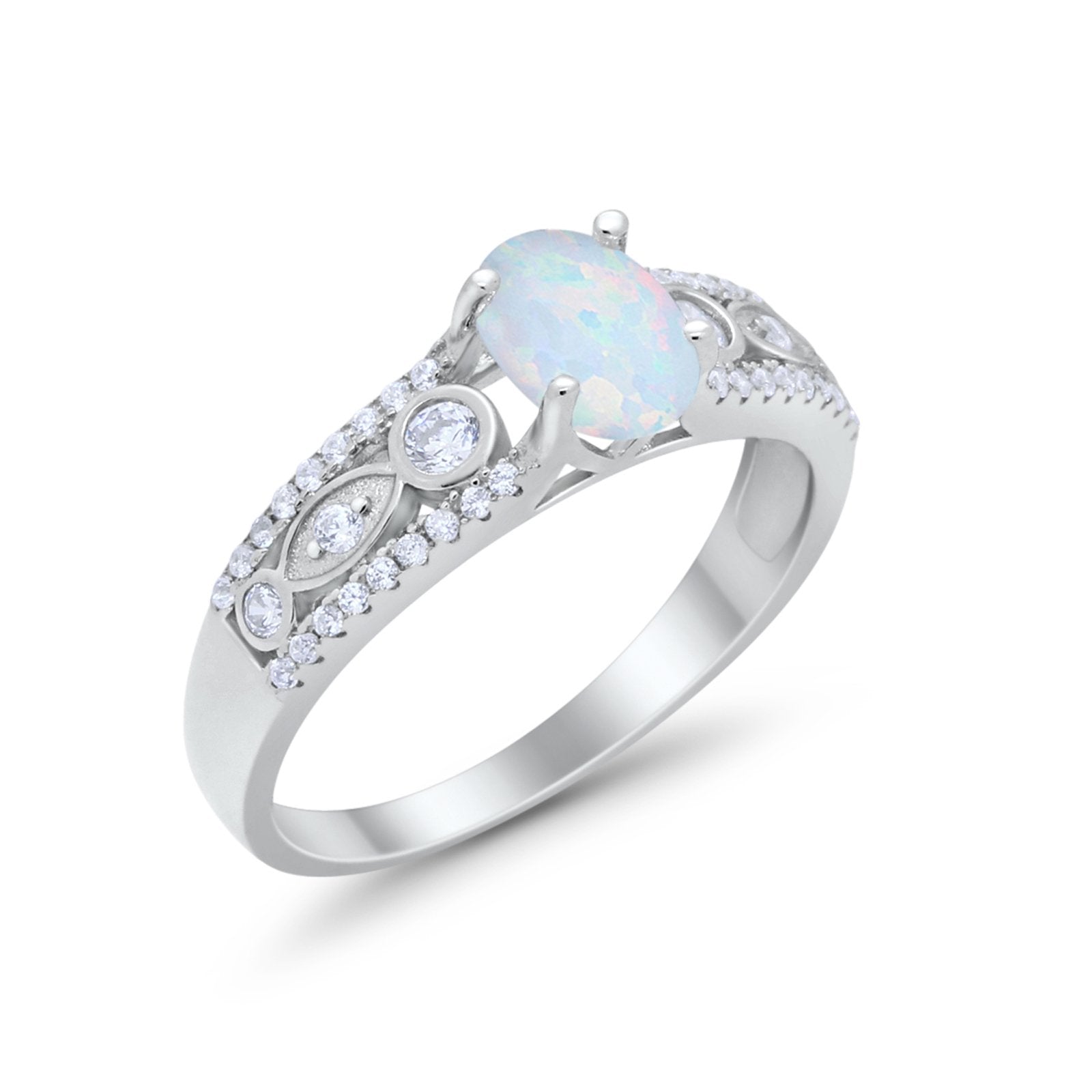 Art Deco Wedding Ring Oval Simulated Cubic Zirconia 925 Sterling Silver