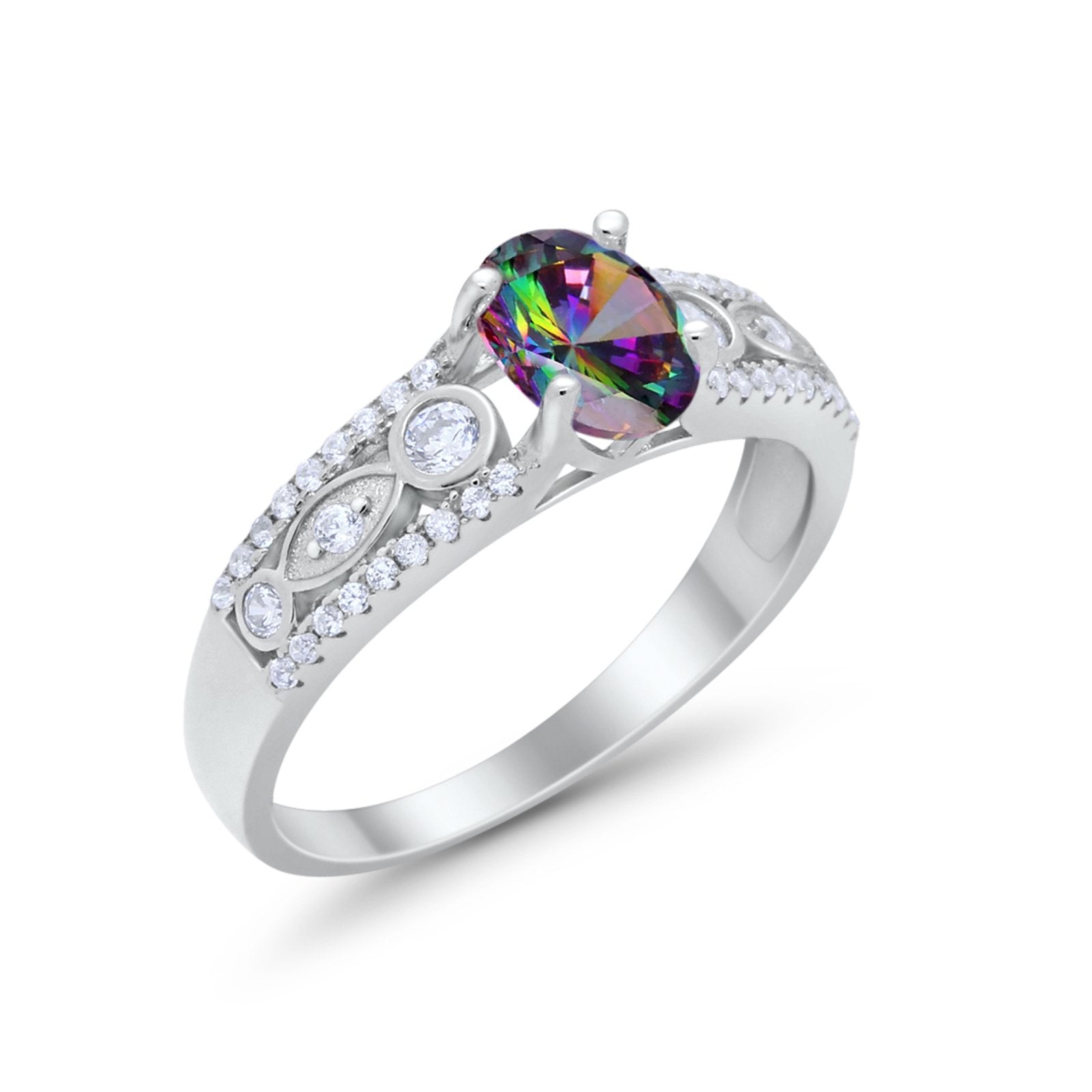 Art Deco Wedding Ring Oval Simulated Cubic Zirconia 925 Sterling Silver