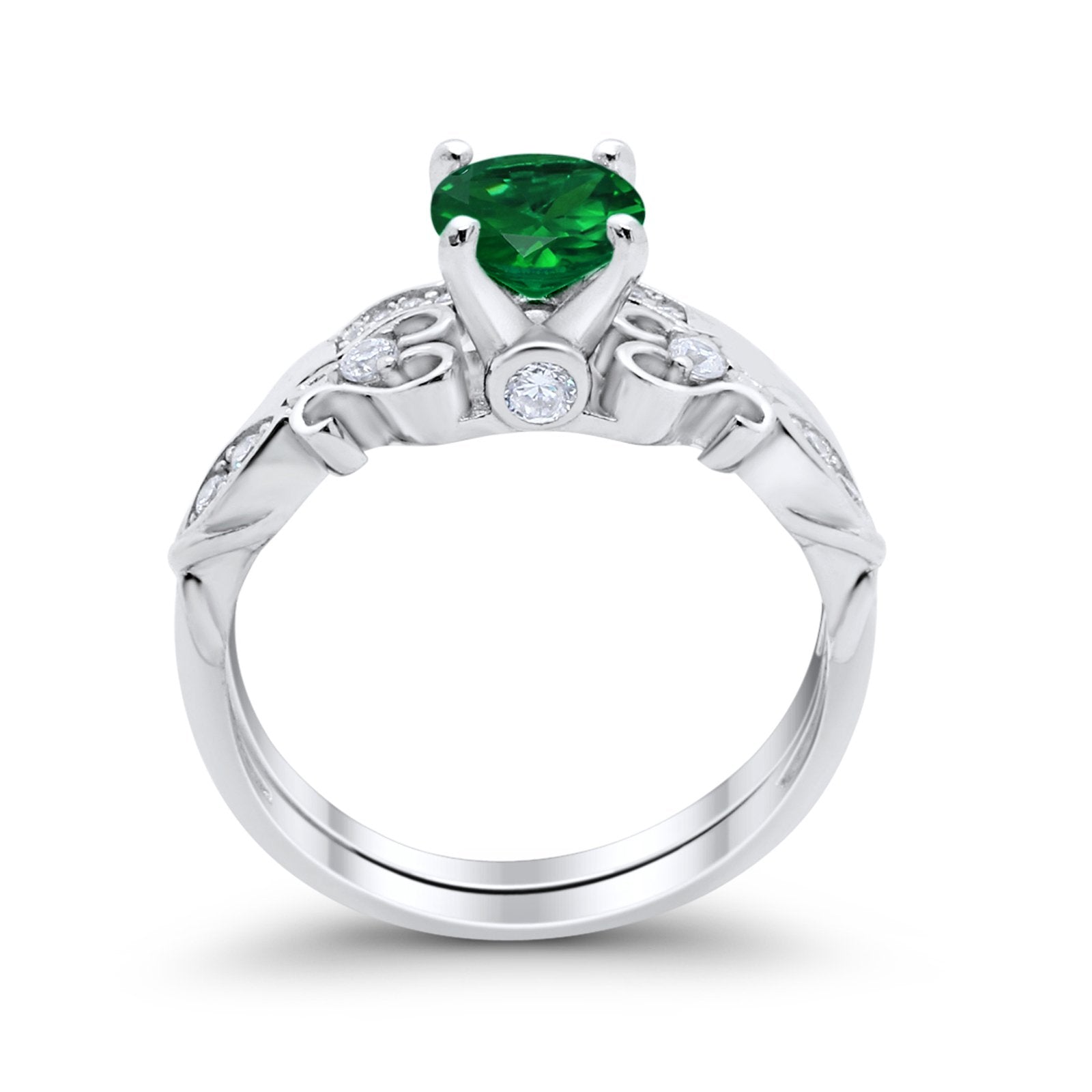 Art Deco Filigree Wedding Engagement Ring Bridal Set Band Round Cubic Zirconia 925 Sterling Silver