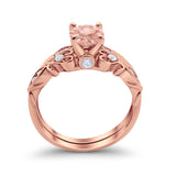 Art Deco Filigree Wedding Engagement Ring Bridal Set Band Round Cubic Zirconia 925 Sterling Silver