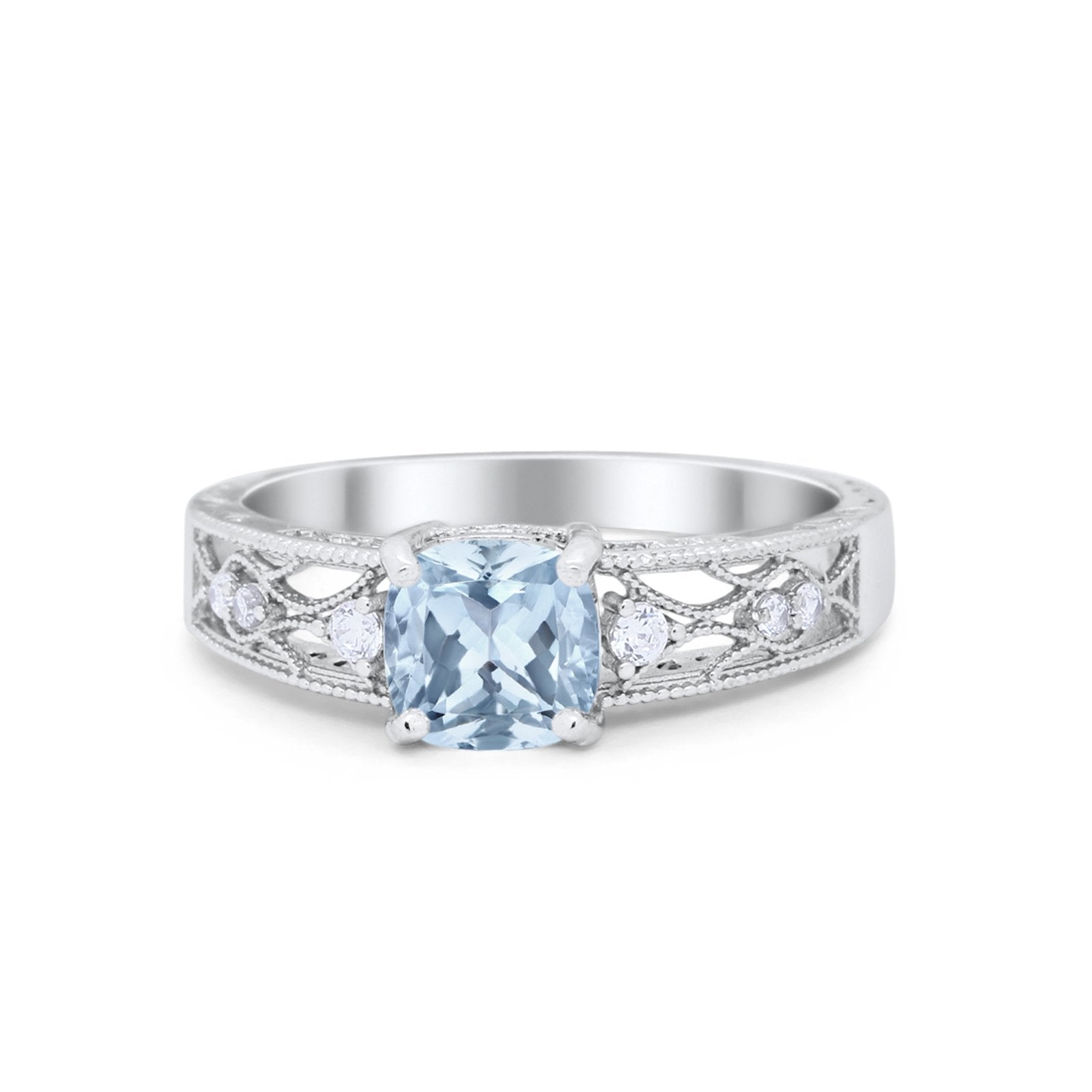 Art Deco Cushion Wedding Engagement Ring Round Cubic Zirconia 925 Sterling Silver
