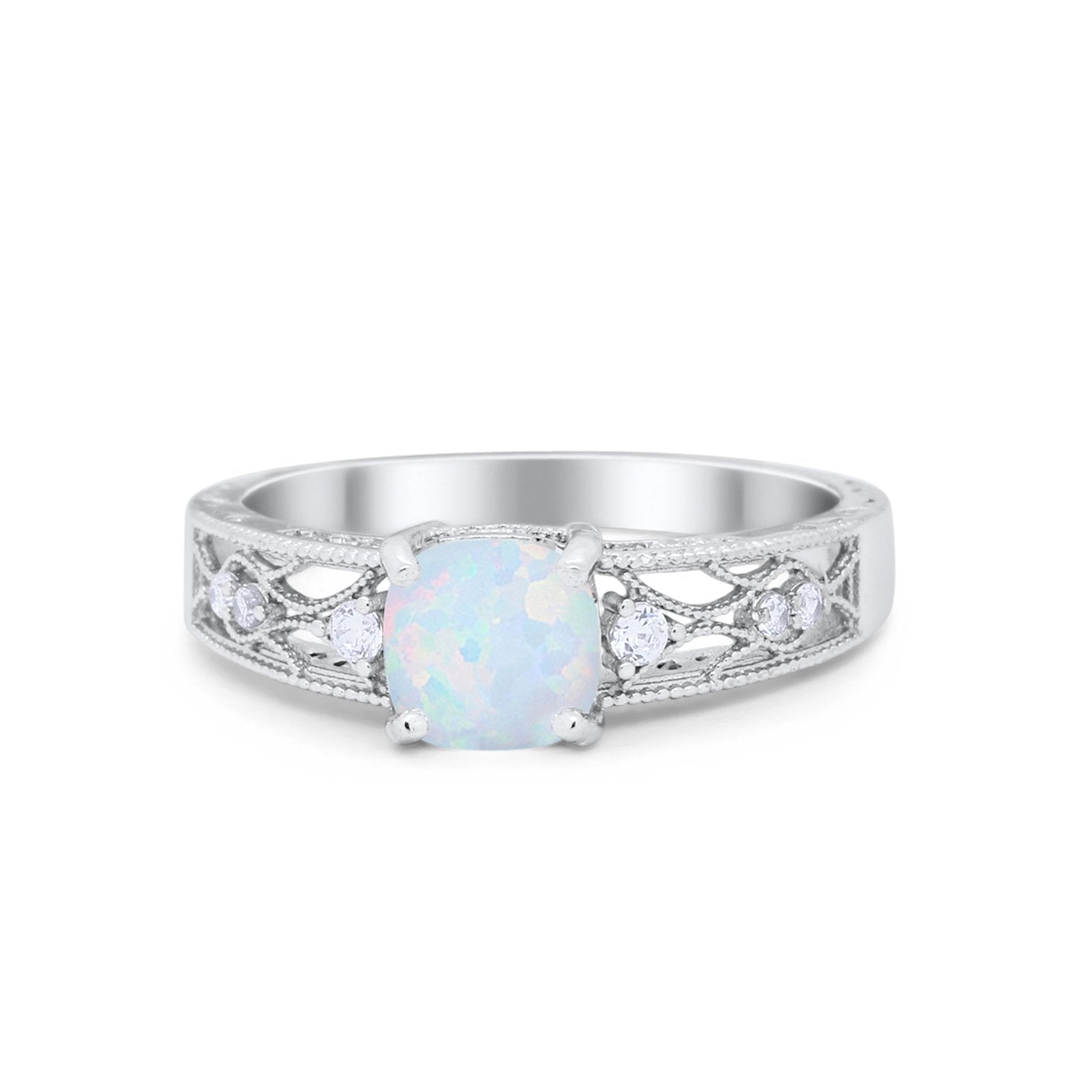 Art Deco Cushion Wedding Engagement Ring Round Cubic Zirconia 925 Sterling Silver