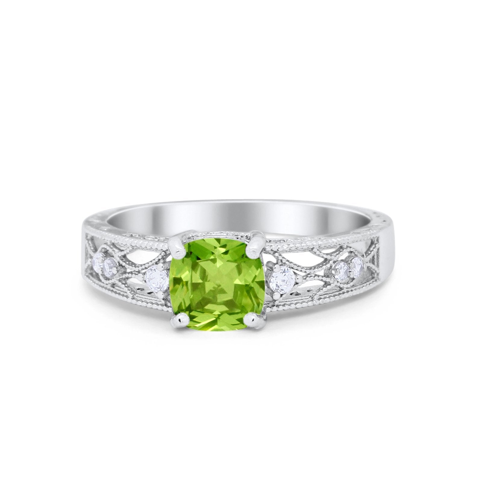 Art Deco Cushion Wedding Engagement Ring Round Cubic Zirconia 925 Sterling Silver