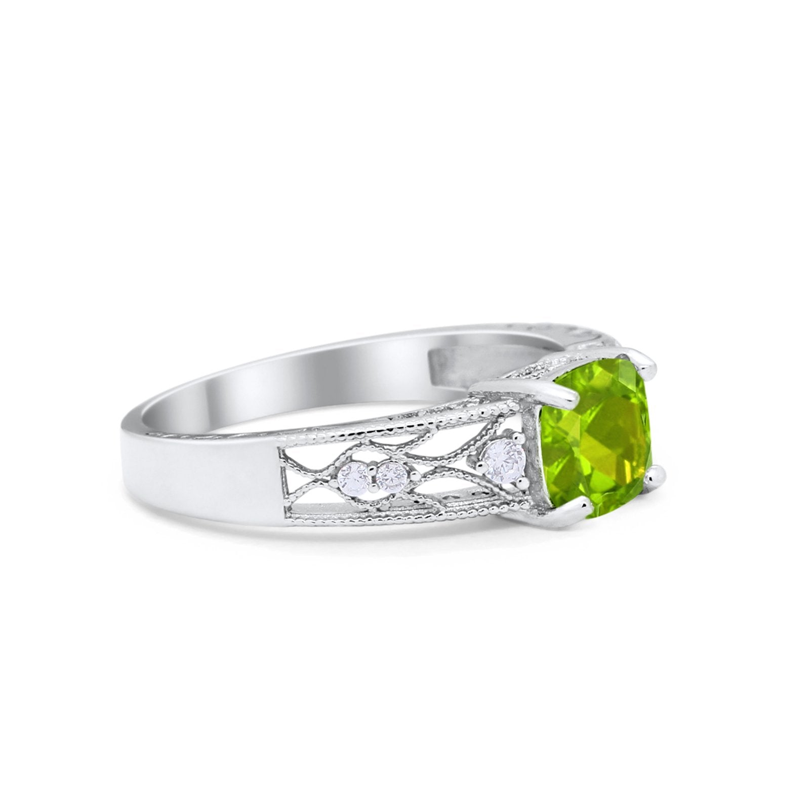 Art Deco Cushion Wedding Engagement Ring Round Cubic Zirconia 925 Sterling Silver