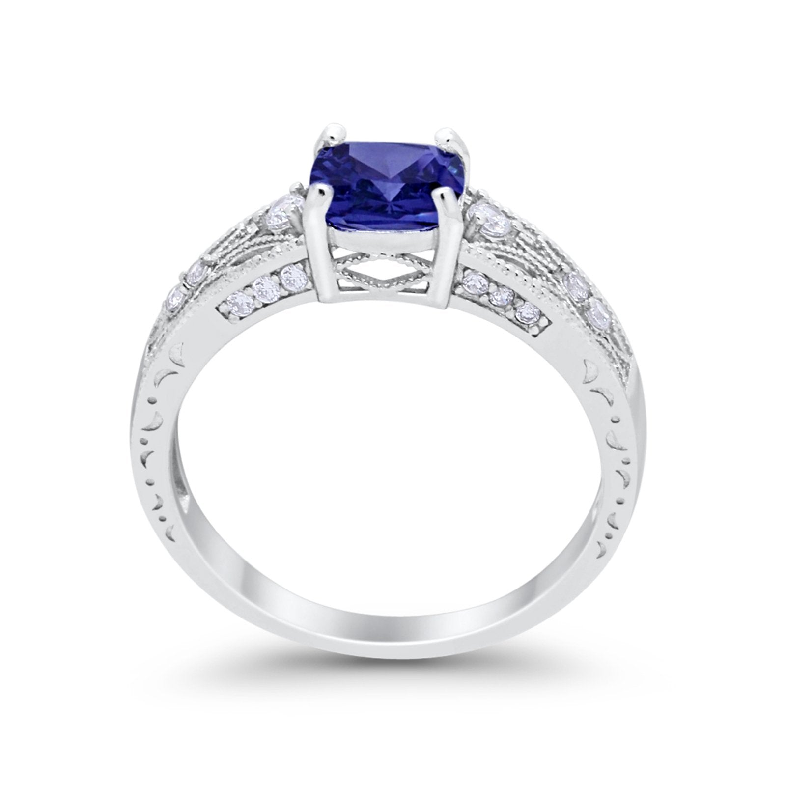 Art Deco Cushion Wedding Engagement Ring Round Cubic Zirconia 925 Sterling Silver