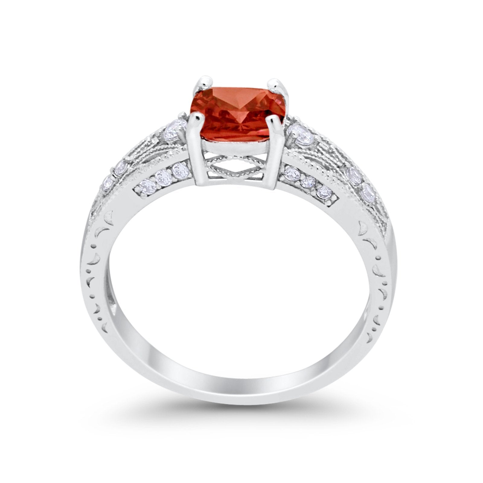 Art Deco Cushion Wedding Engagement Ring Round Cubic Zirconia 925 Sterling Silver