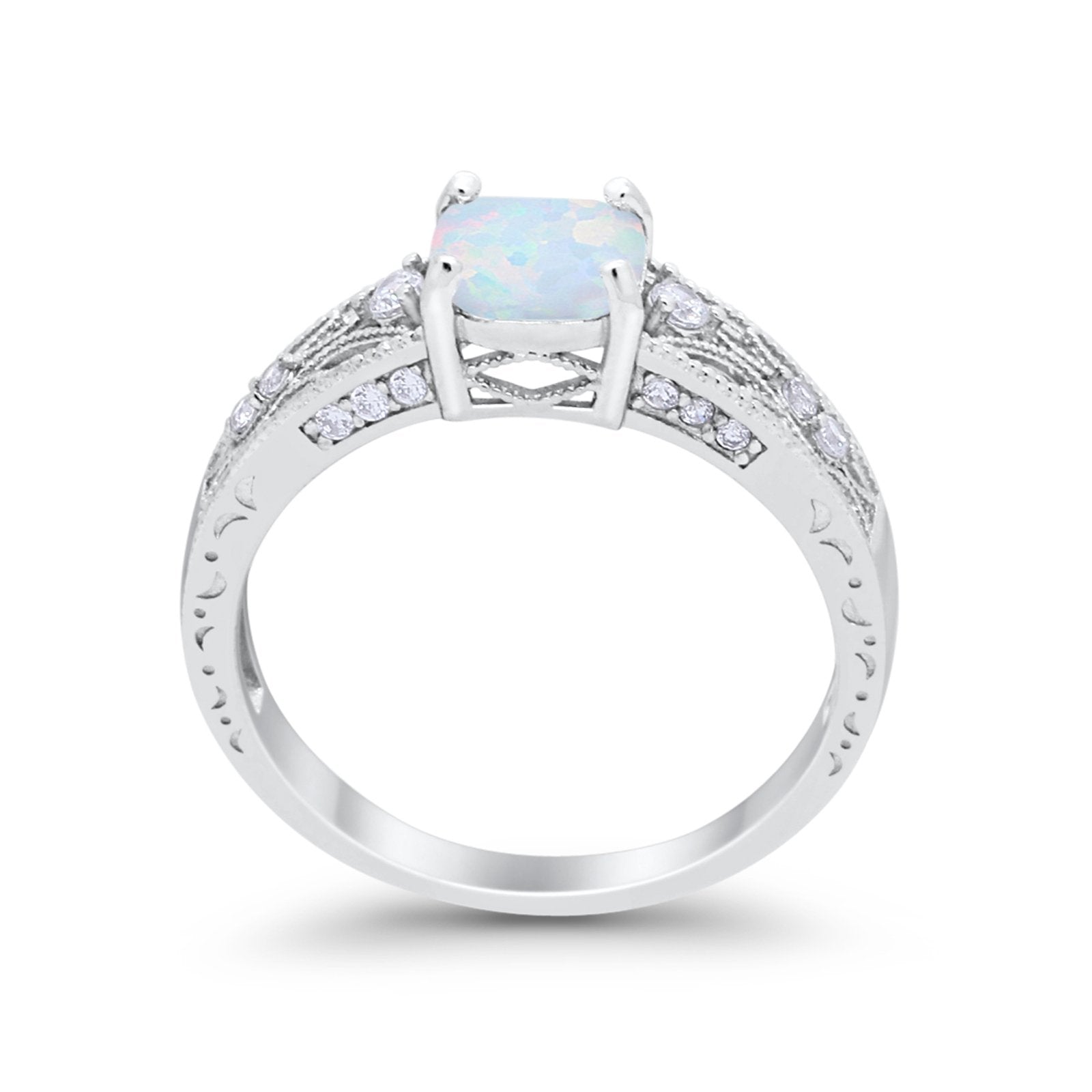 Art Deco Cushion Wedding Engagement Ring Round Cubic Zirconia 925 Sterling Silver