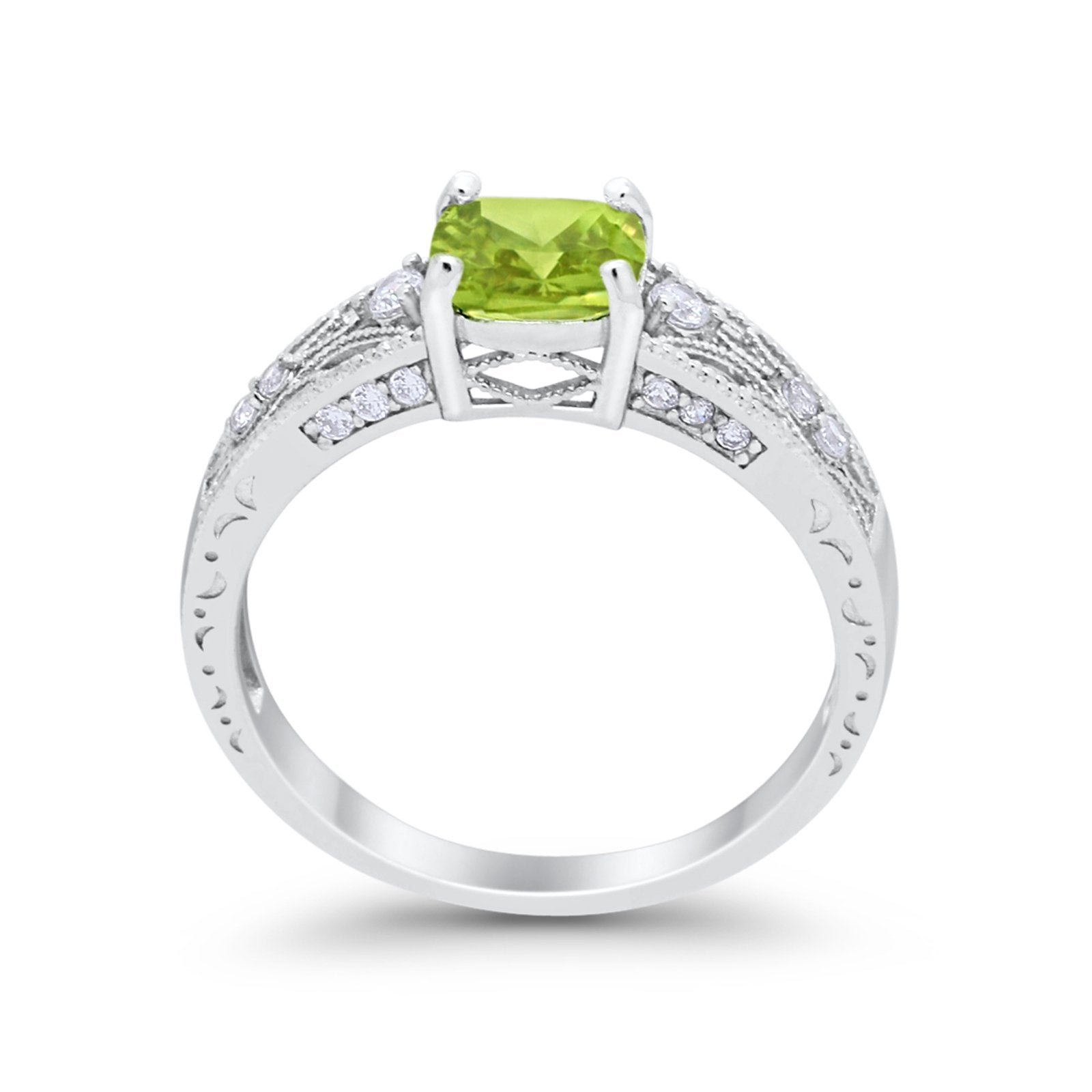 Art Deco Cushion Wedding Engagement Ring Round Cubic Zirconia 925 Sterling Silver